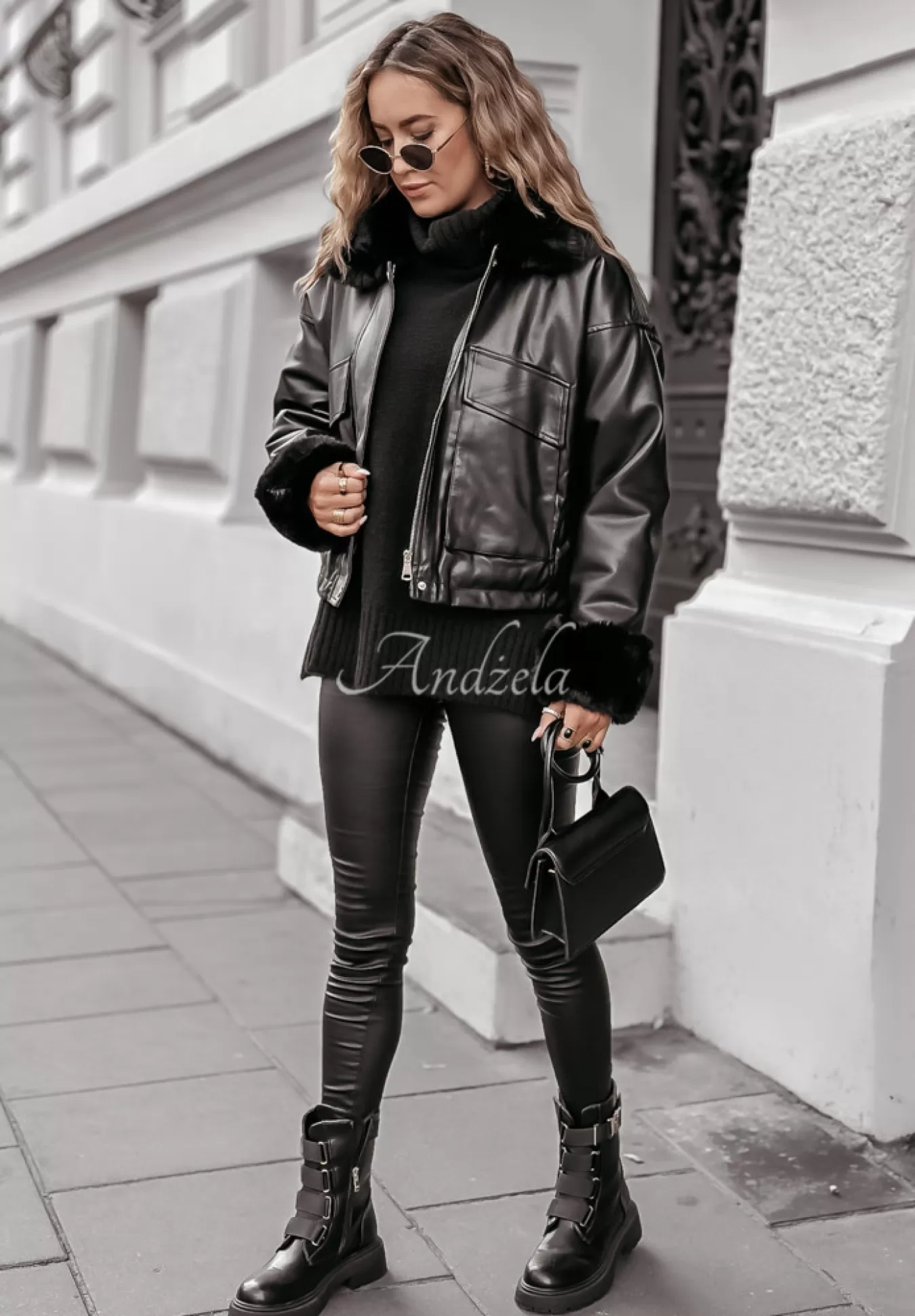 Best Kurtka Z Imitacji Skory Z Futerkiem Shopaholic Czarna Kobieta Kurtki