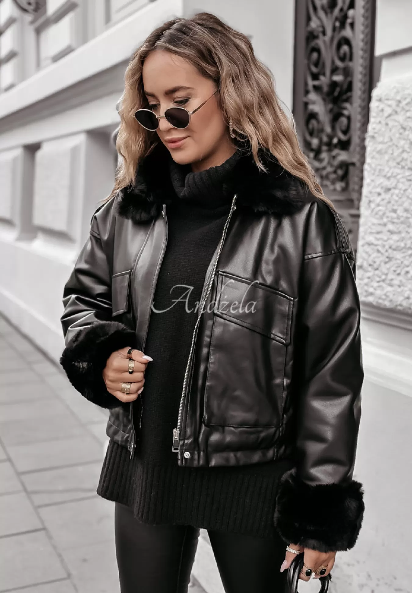Best Kurtka Z Imitacji Skory Z Futerkiem Shopaholic Czarna Kobieta Kurtki