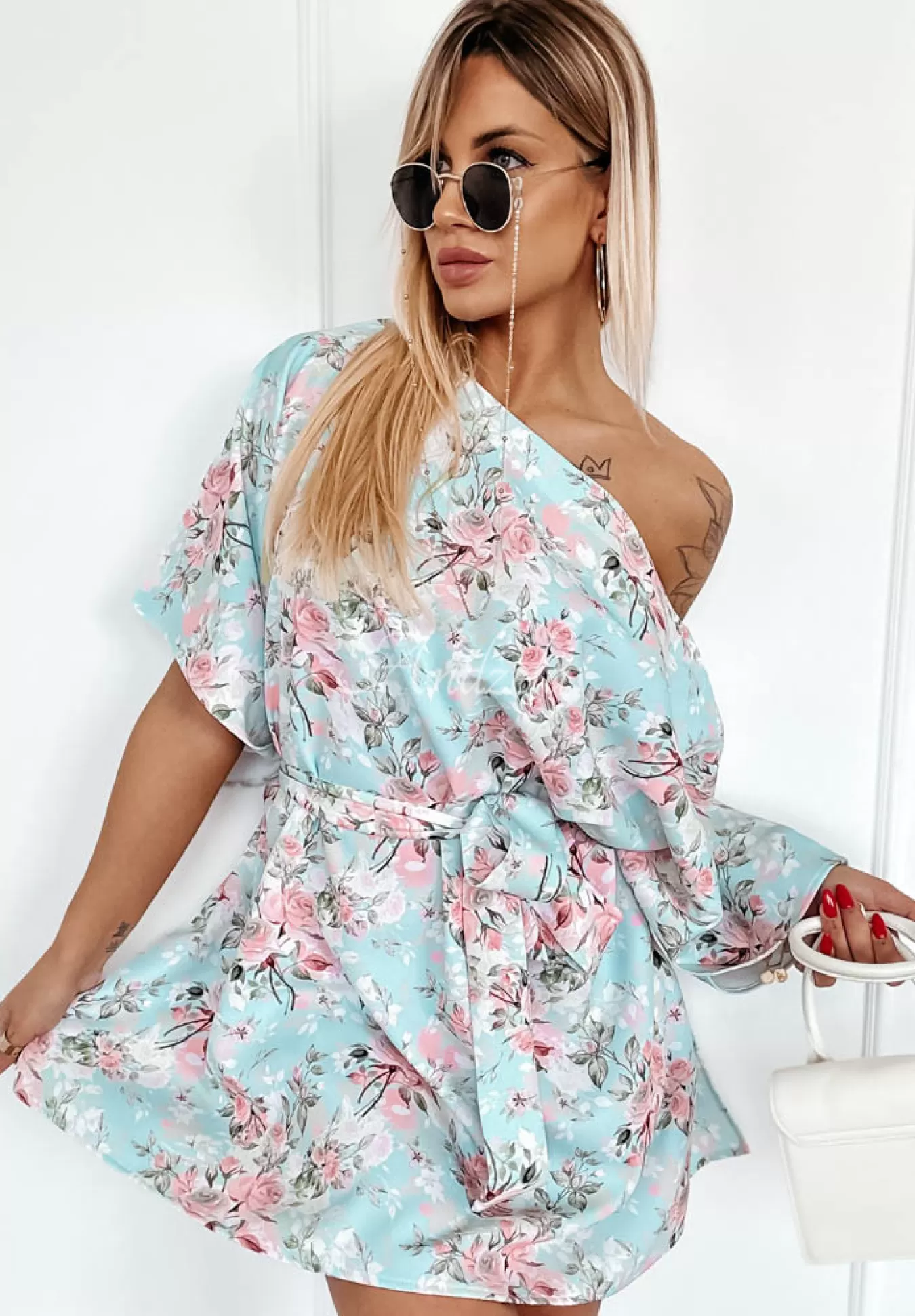 Cheap Kwiecista Sukienka Kimono Femina Blekitno-Rozowa Kobieta Sukienki