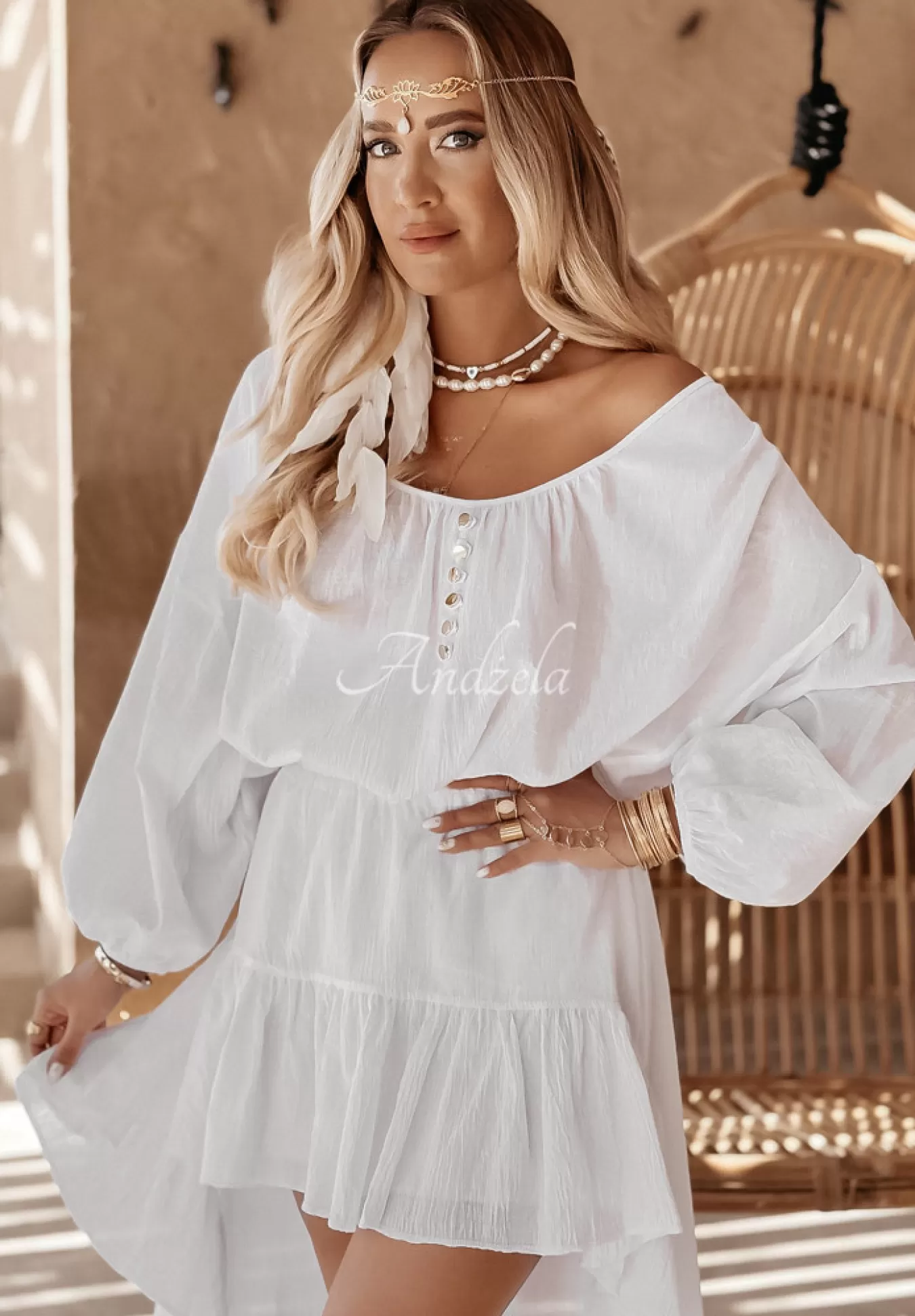 Flash Sale Muslinowa Bluzka Oversize Beach Babe Biala Kobieta Bluzki