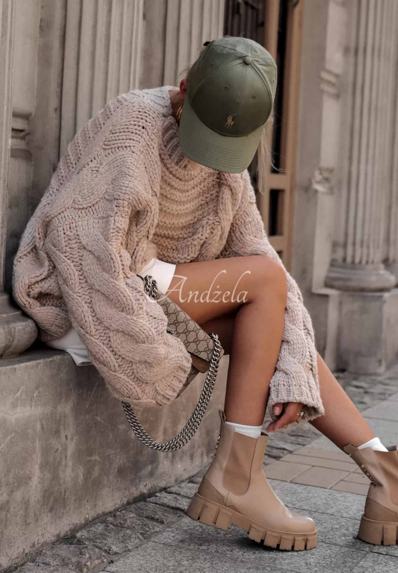 New Ozdobnie Pleciony Sweter Oversize Cocomore Sweet Dreams Bezowy Kobieta Swetry