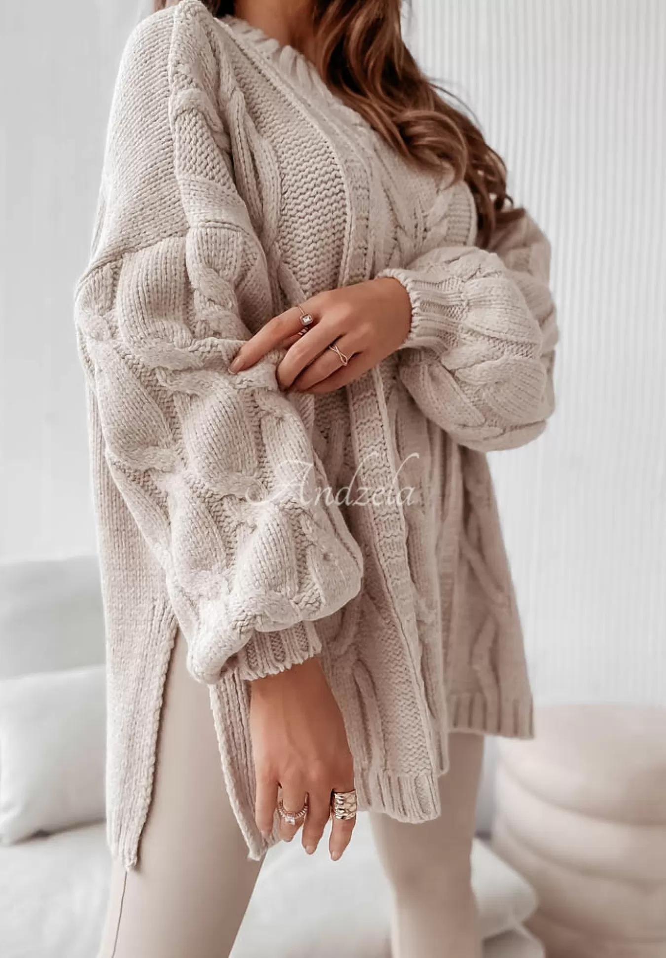 Best Ozdobnie Pleciony Sweter Oversize Cocomore Vivaldo Bezowy Kobieta Swetry