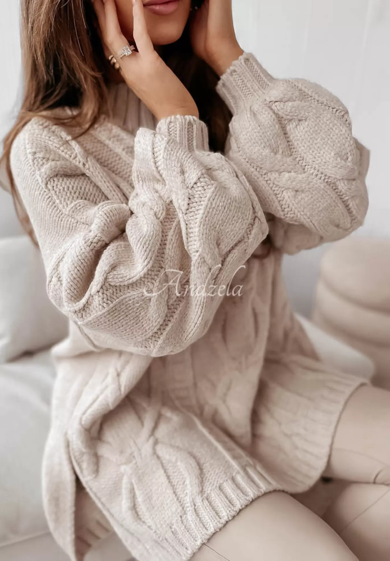 Best Ozdobnie Pleciony Sweter Oversize Cocomore Vivaldo Bezowy Kobieta Swetry