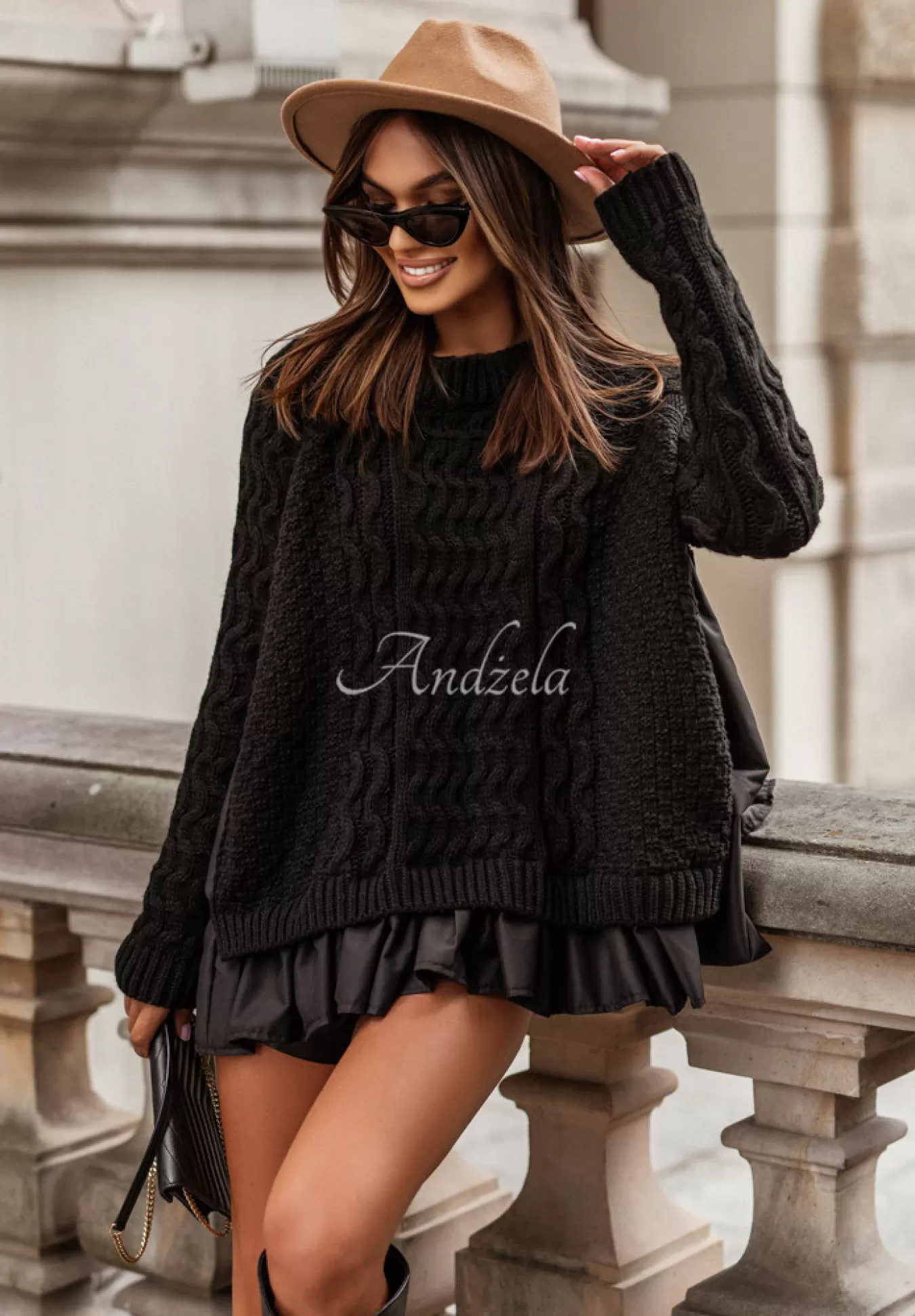 Best Sale Ozdobnie Pleciony Sweter Z Falbankami Cocomore Timeless Beauty Czarny Kobieta Swetry