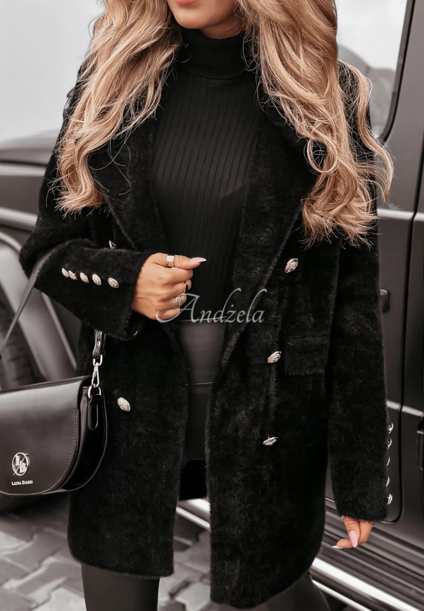Discount Plaszcz Alpaka Oversize Z Guzikami No Promises Czarny Kobieta Płaszcze