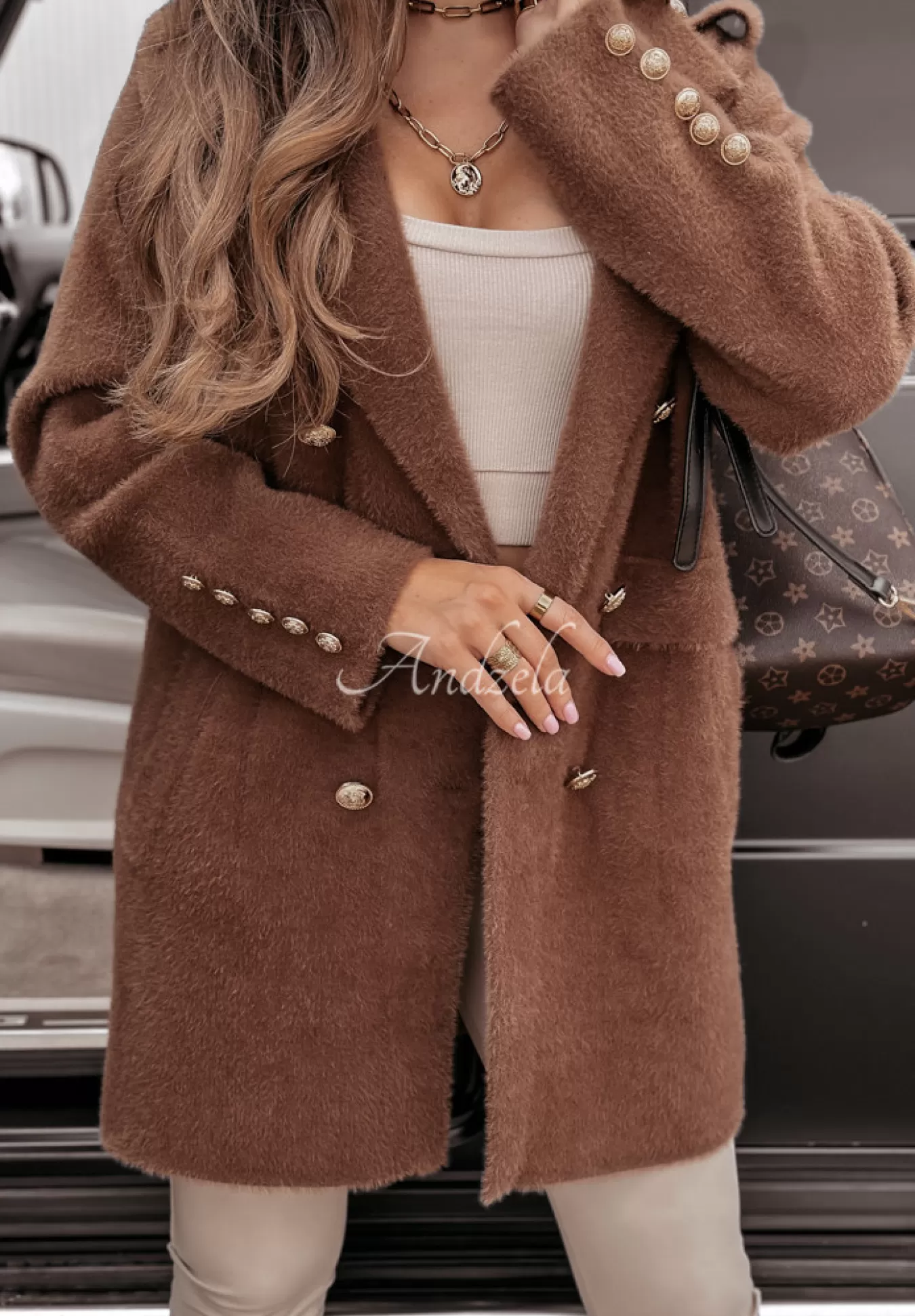 Best Sale Plaszcz Alpaka Oversize Z Guzikami No Promises Czekoladowy Kobieta Płaszcze