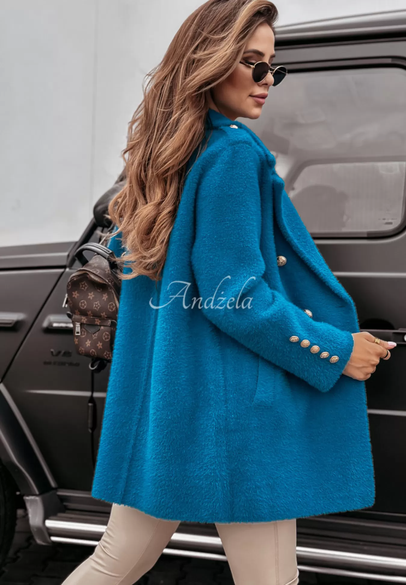 Clearance Plaszcz Alpaka Oversize Z Guzikami No Promises Niebieski Kobieta Płaszcze