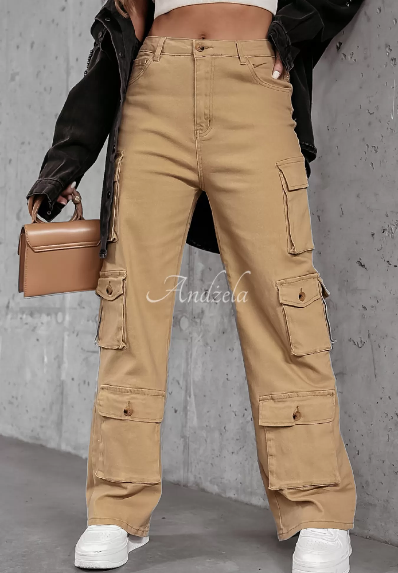 Flash Sale Spodnie Jeansowe Cargo Grow Stronger Bezowe Kobieta Jeansy