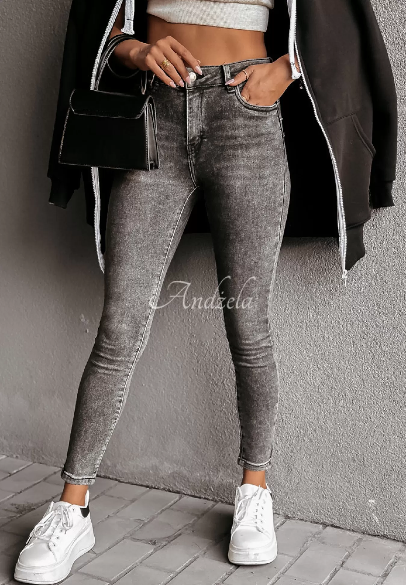 Shop Spodnie Jeansowe Skinny Everything Counts Ciemnoszare Kobieta Jeansy