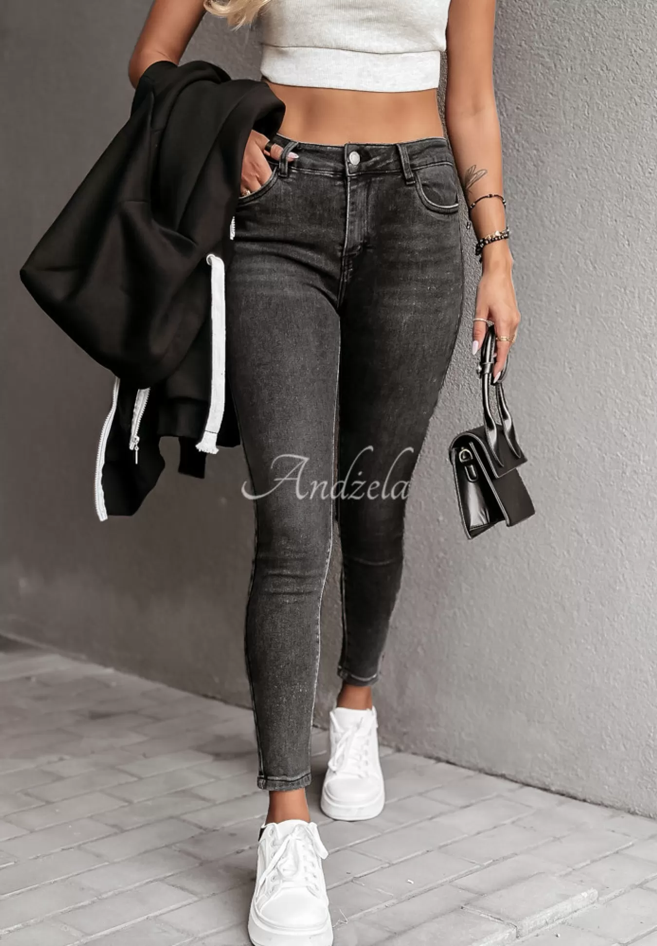 Outlet Spodnie Jeansowe Skinny Listen Closely Ciemnoszare Kobieta Jeansy