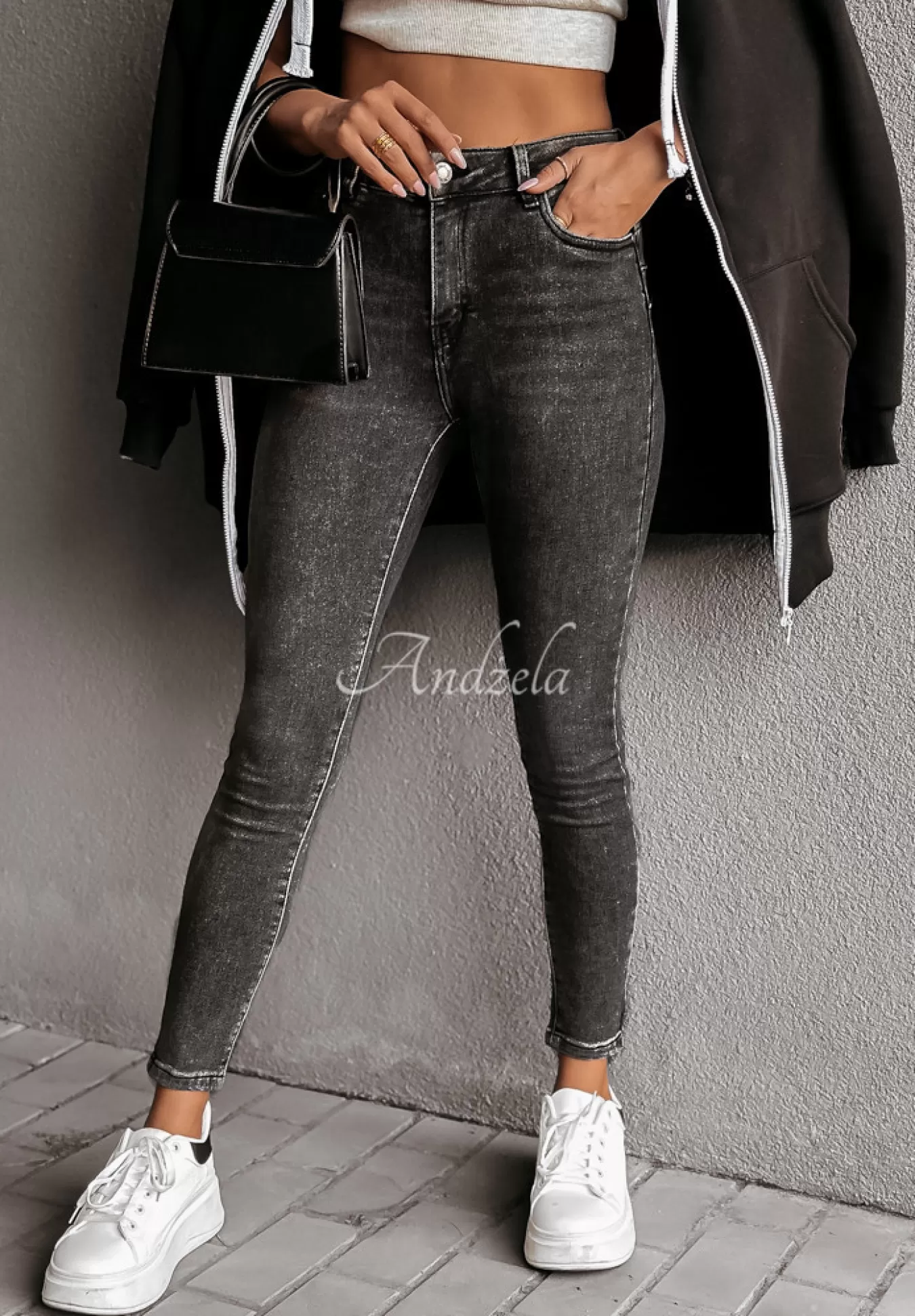 Outlet Spodnie Jeansowe Skinny Listen Closely Ciemnoszare Kobieta Jeansy