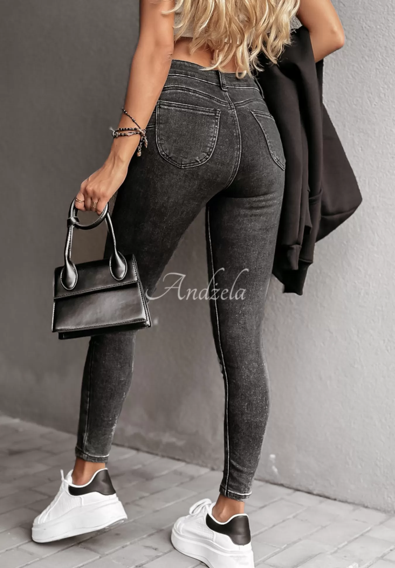 Outlet Spodnie Jeansowe Skinny Listen Closely Ciemnoszare Kobieta Jeansy