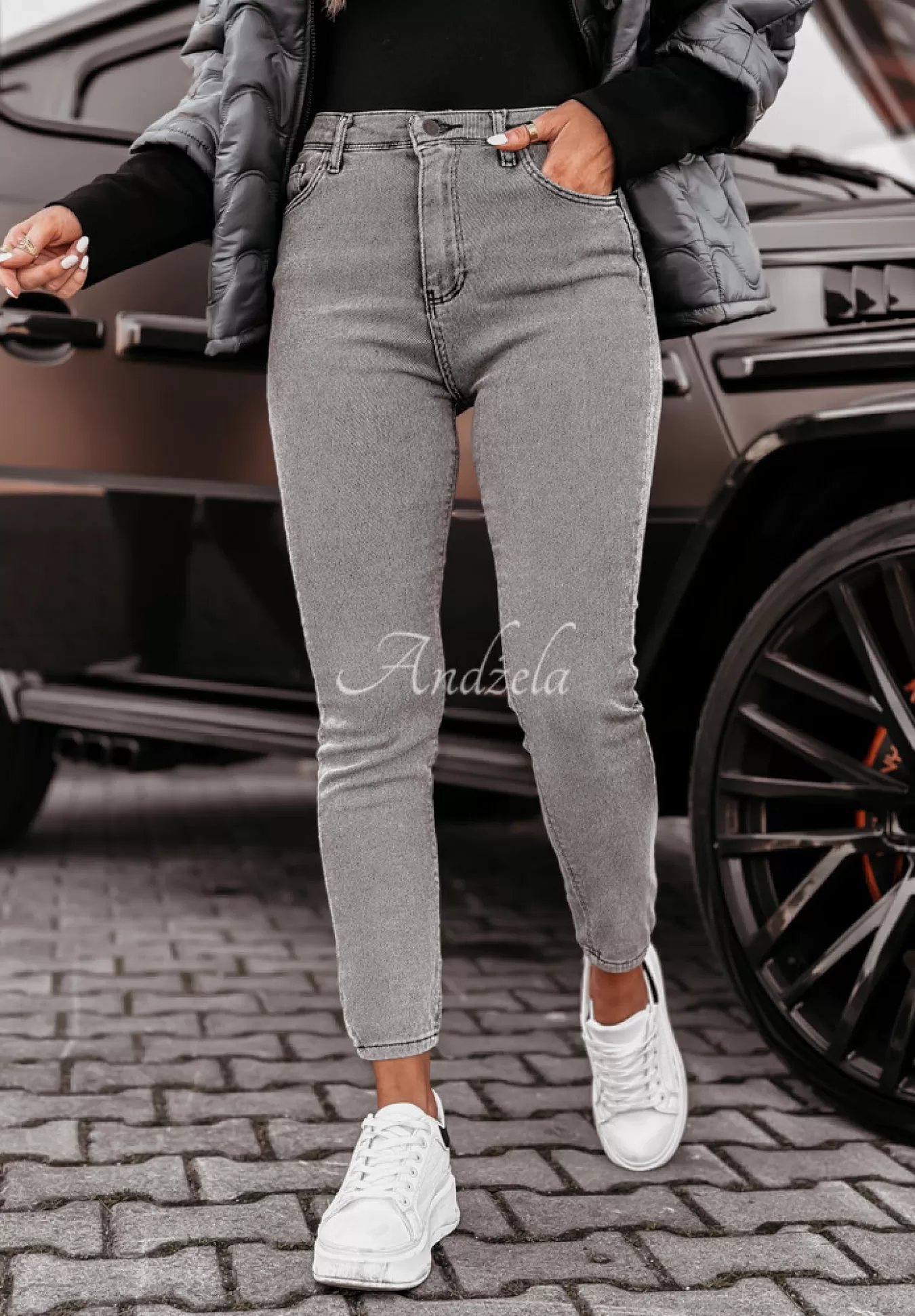 Shop Spodnie Jeansowe Skinny Rinaldi Szare Kobieta Jeansy