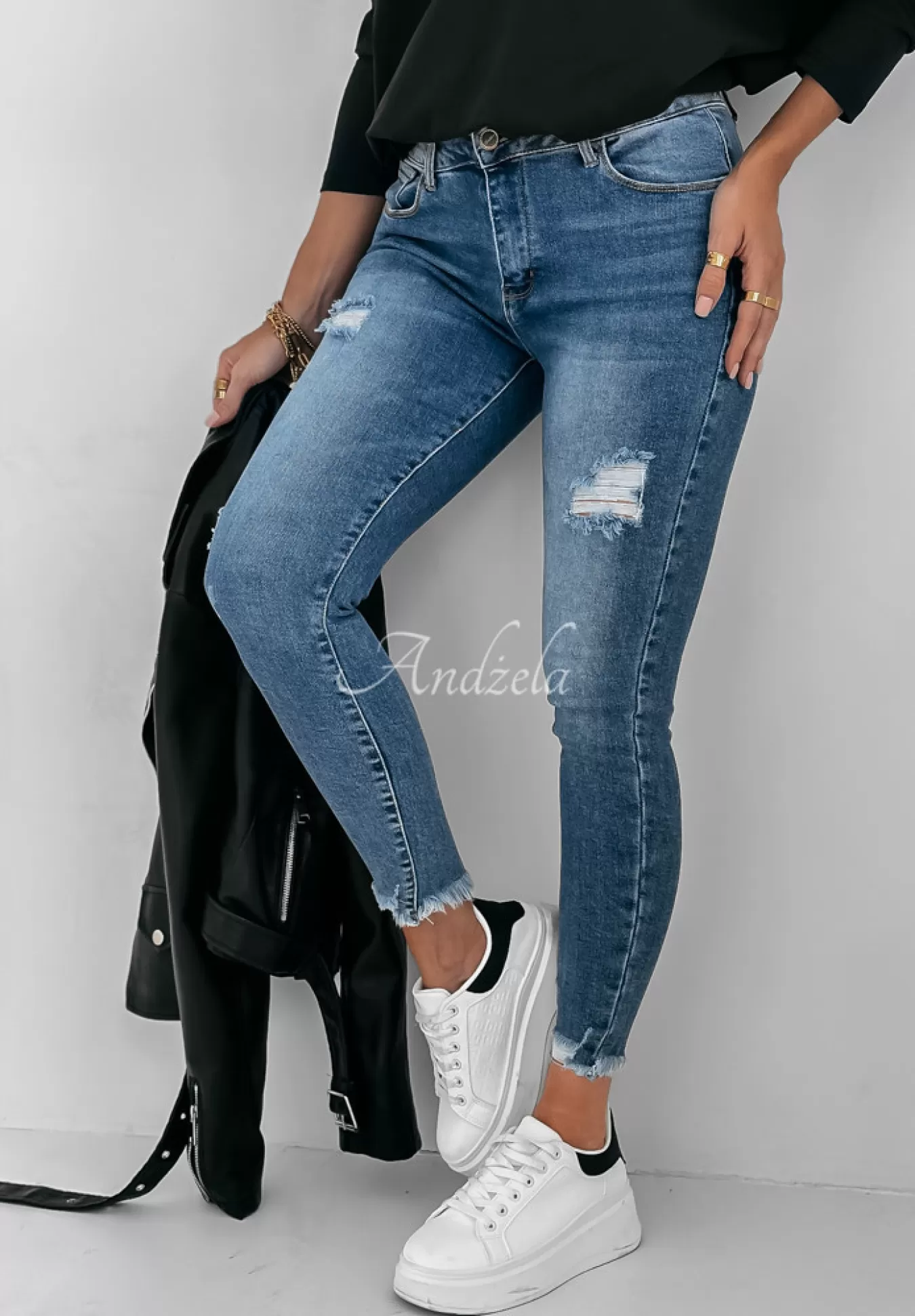 Outlet Spodnie Jeansowe Skinny Z Przetarciami Good Job Niebieskie Kobieta Jeansy