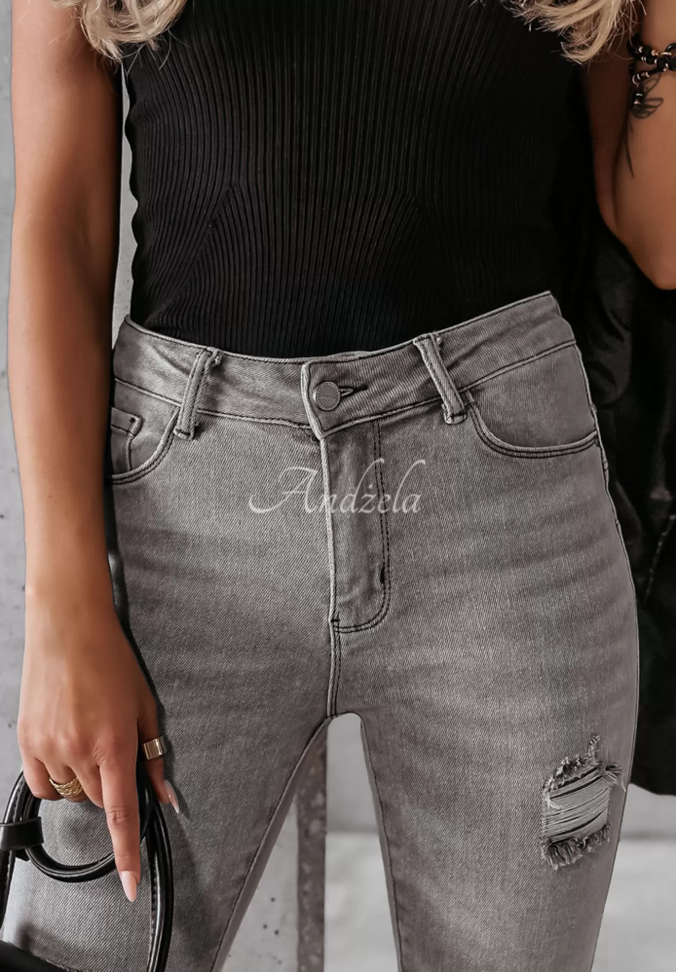 Cheap Spodnie Jeansowe Skinny Z Przetarciami I Will Be There Jasnoszare Kobieta Jeansy