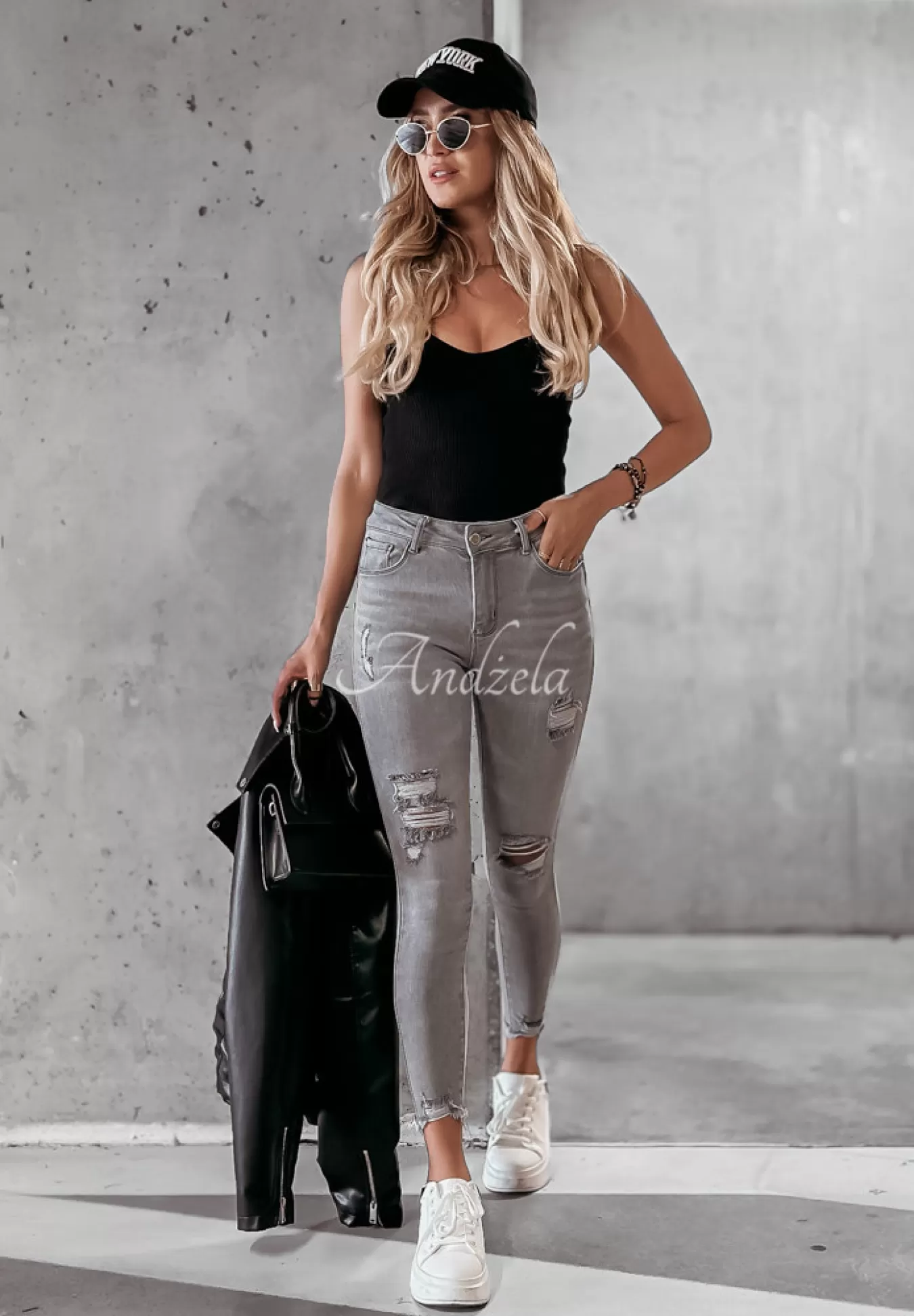 Cheap Spodnie Jeansowe Skinny Z Przetarciami I Will Be There Jasnoszare Kobieta Jeansy