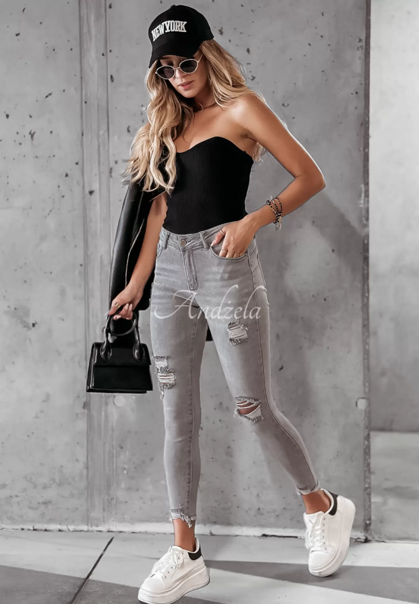 Cheap Spodnie Jeansowe Skinny Z Przetarciami I Will Be There Jasnoszare Kobieta Jeansy