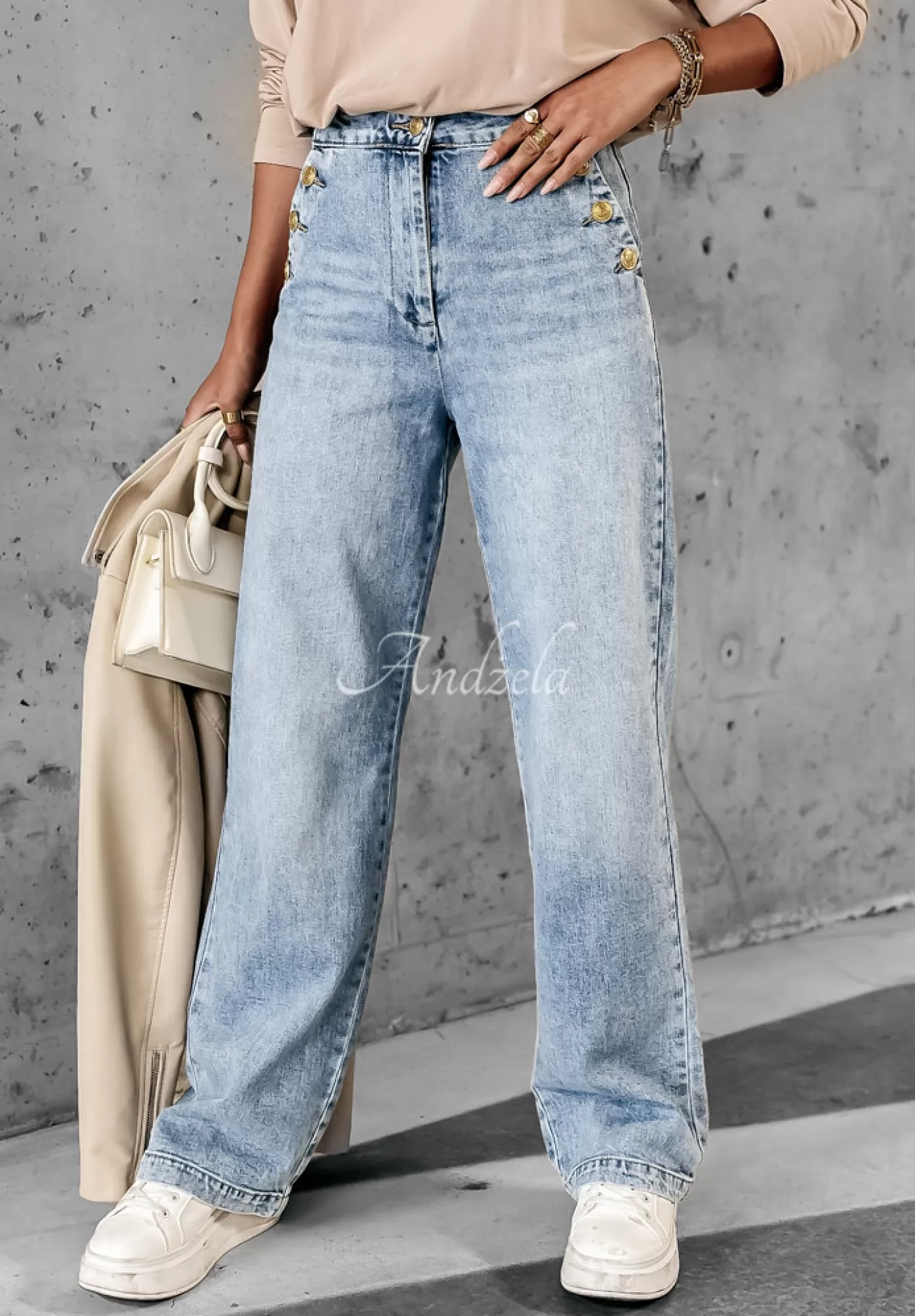 Store Spodnie Jeansowe Straight Afford It Jasnoniebieskie Kobieta Jeansy