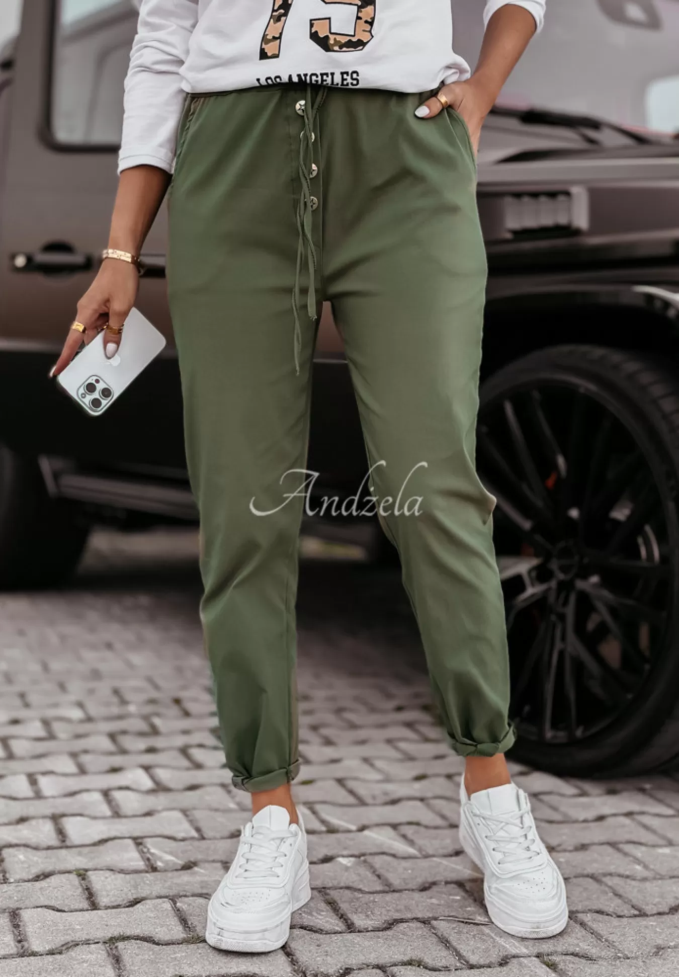 Fashion Spodnie Z Guzikami Gallardo Khaki Kobieta Spodnie