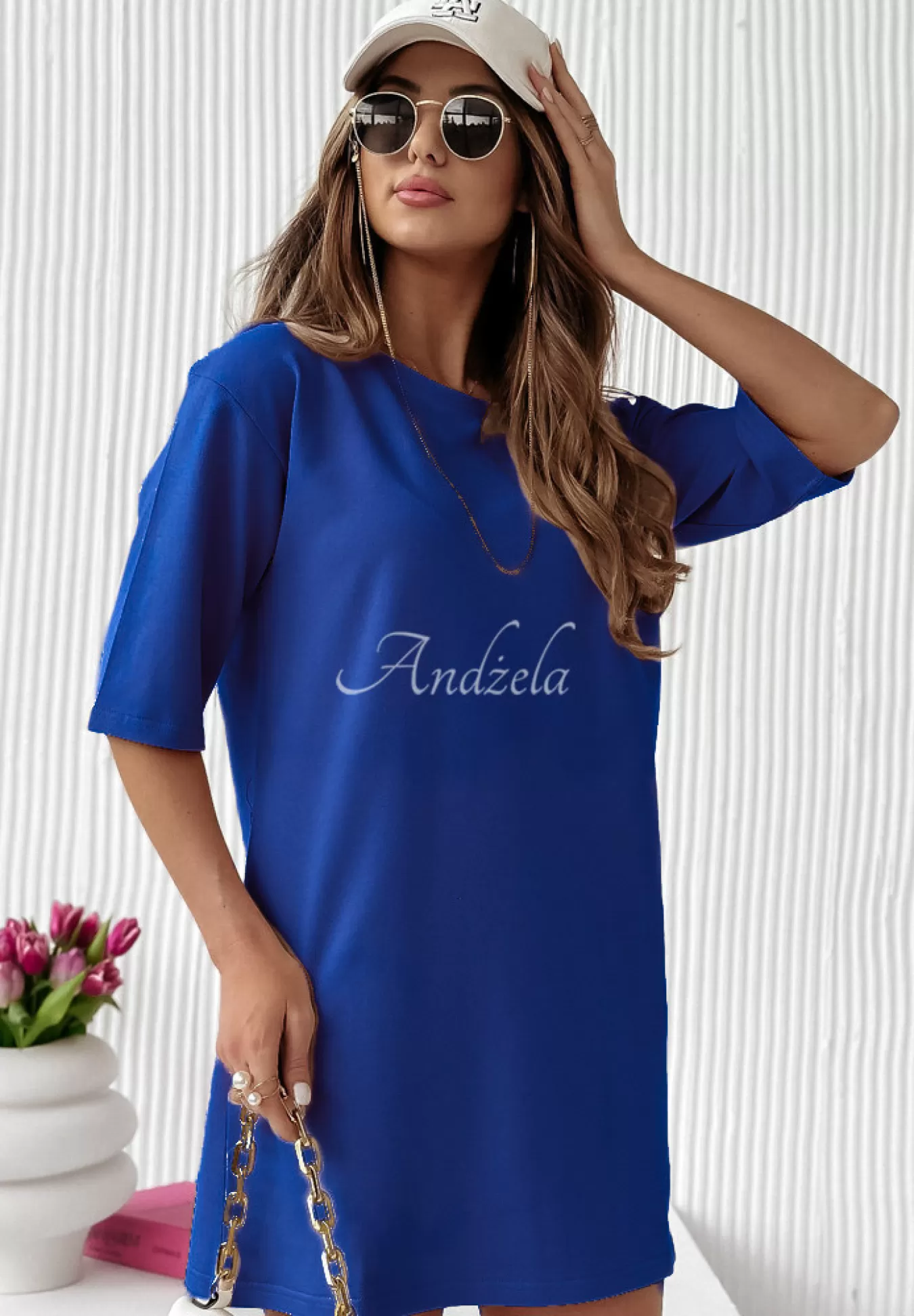 Best Sale Sukienka Tunika Mini Federica Kobaltowa Kobieta Sukienki