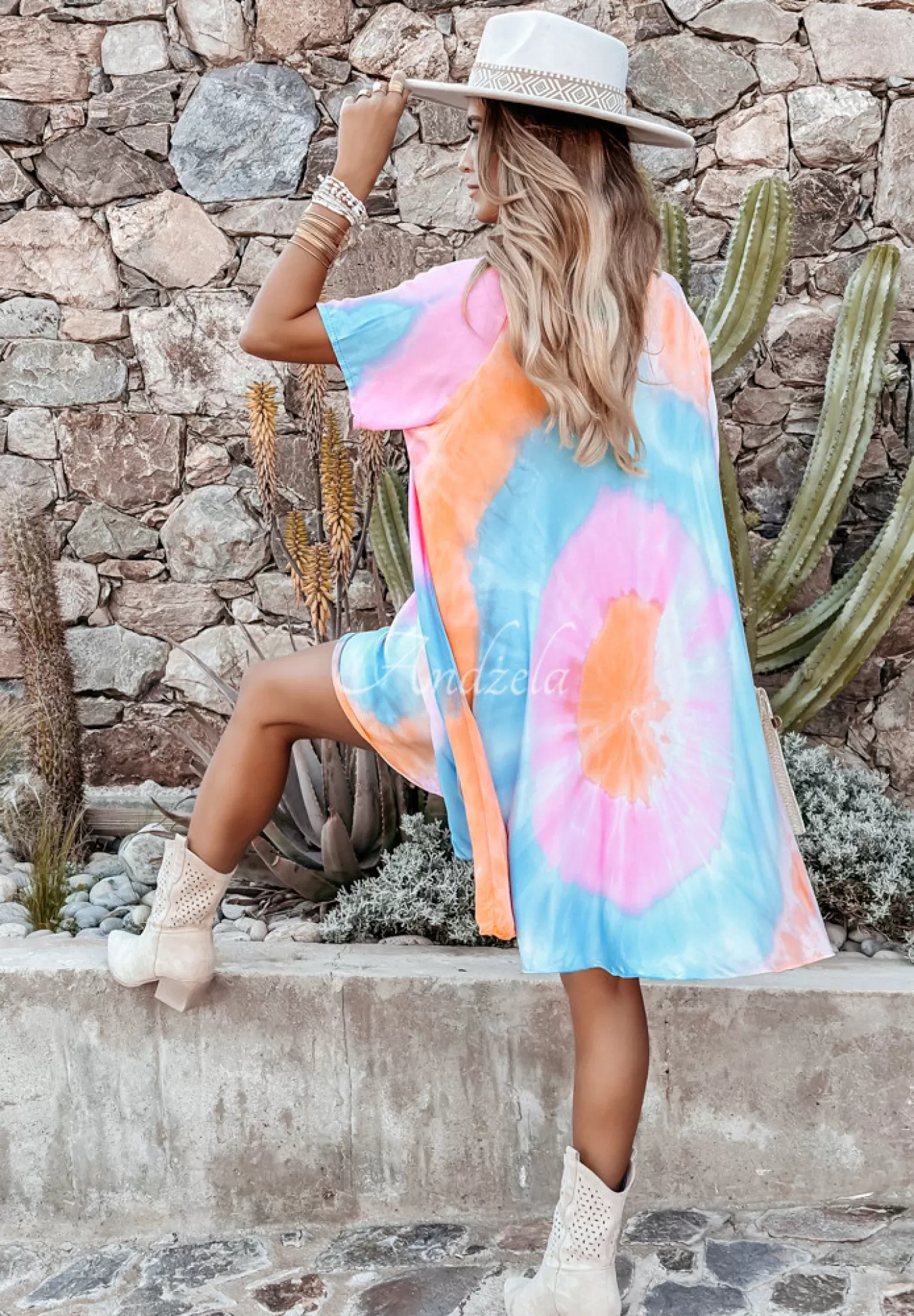 Best Sukienka Tunika Tie Dye Summer Soul Niebiesko-Rozowa Kobieta Sukienki