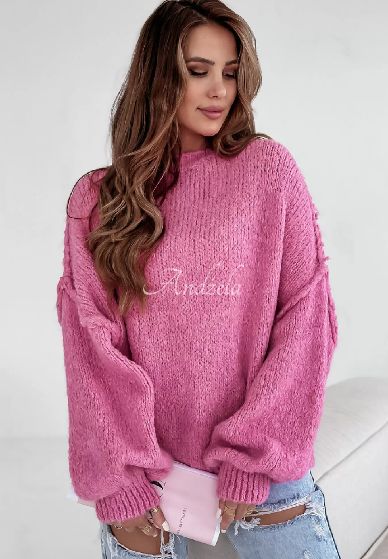 Store Sweter Oversize Magic Hour Rozowy Kobieta Swetry