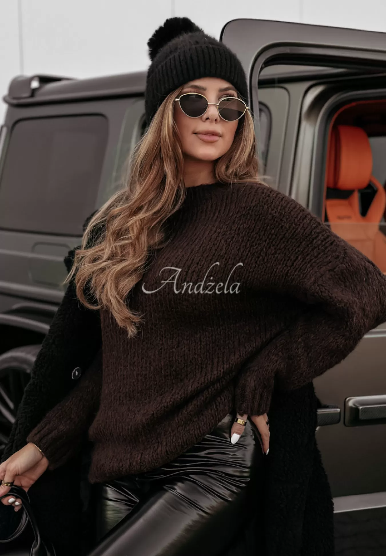 Best Sale Sweter Oversize Manville Czekoladowy Kobieta Swetry