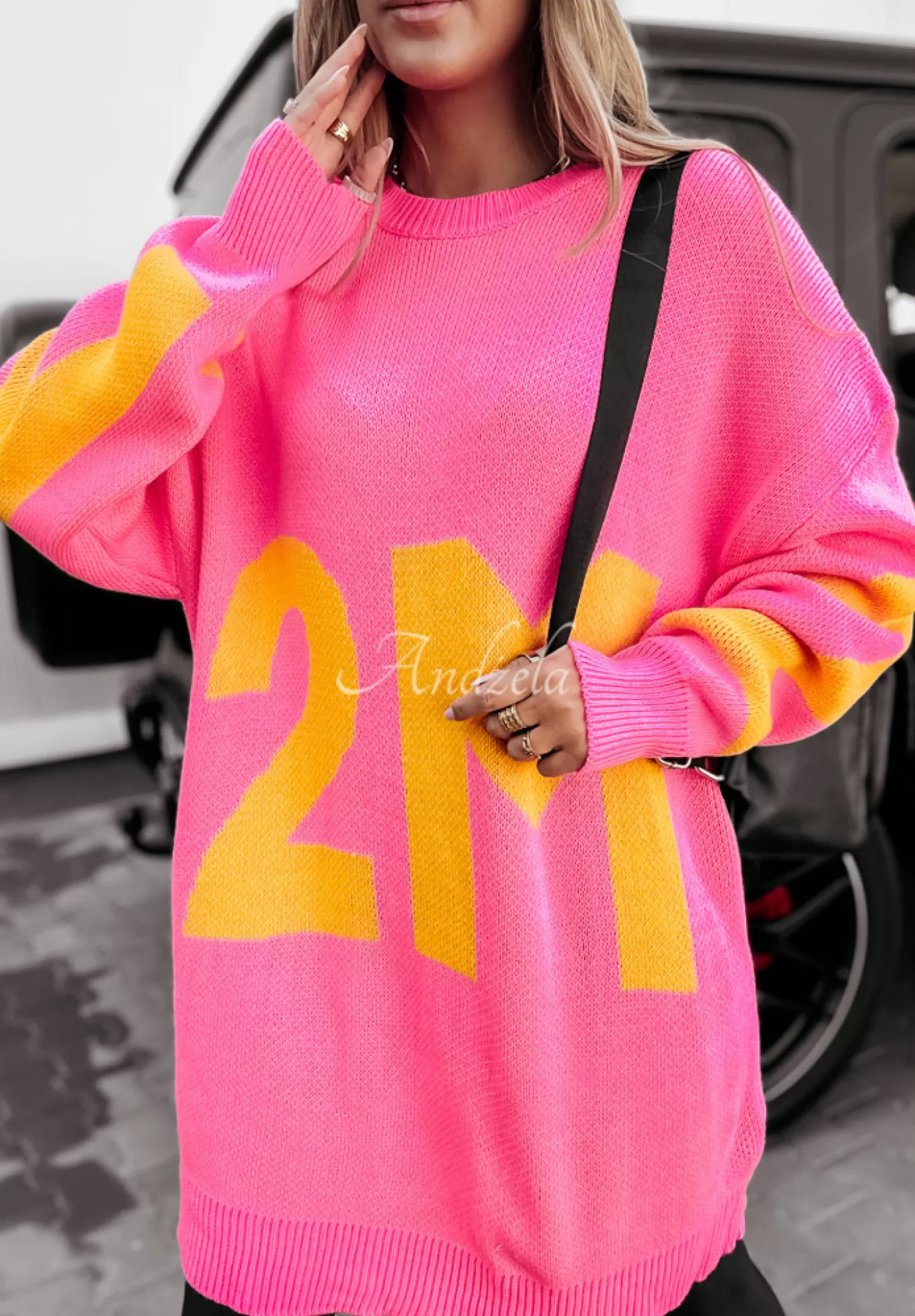 Shop Sweter Oversize Numbers And Letters Neonowy Rozowy Kobieta Swetry