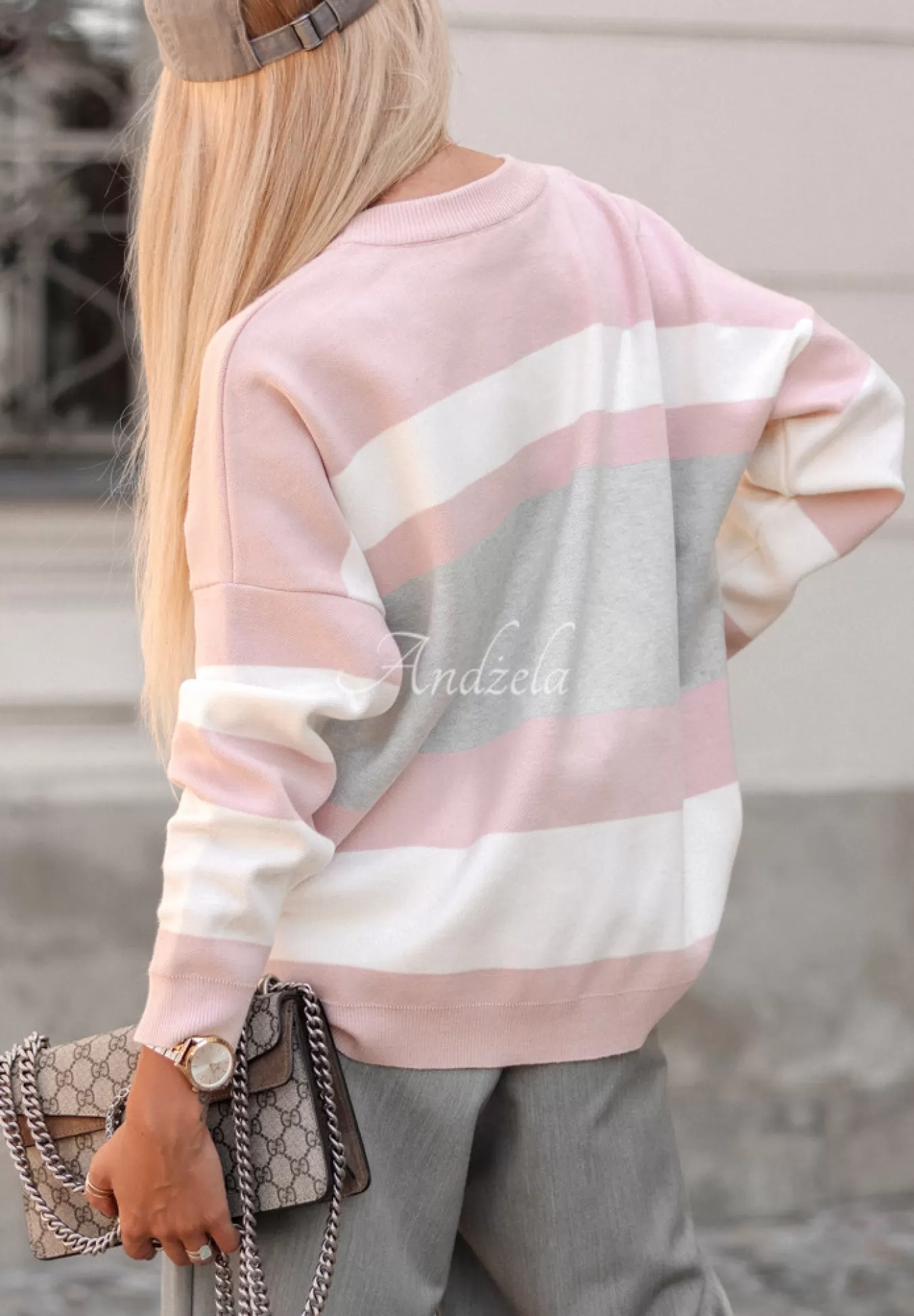 New Sweter Oversize W Paski Cocomore Inner Peace Pudrowy Roz Kobieta Swetry