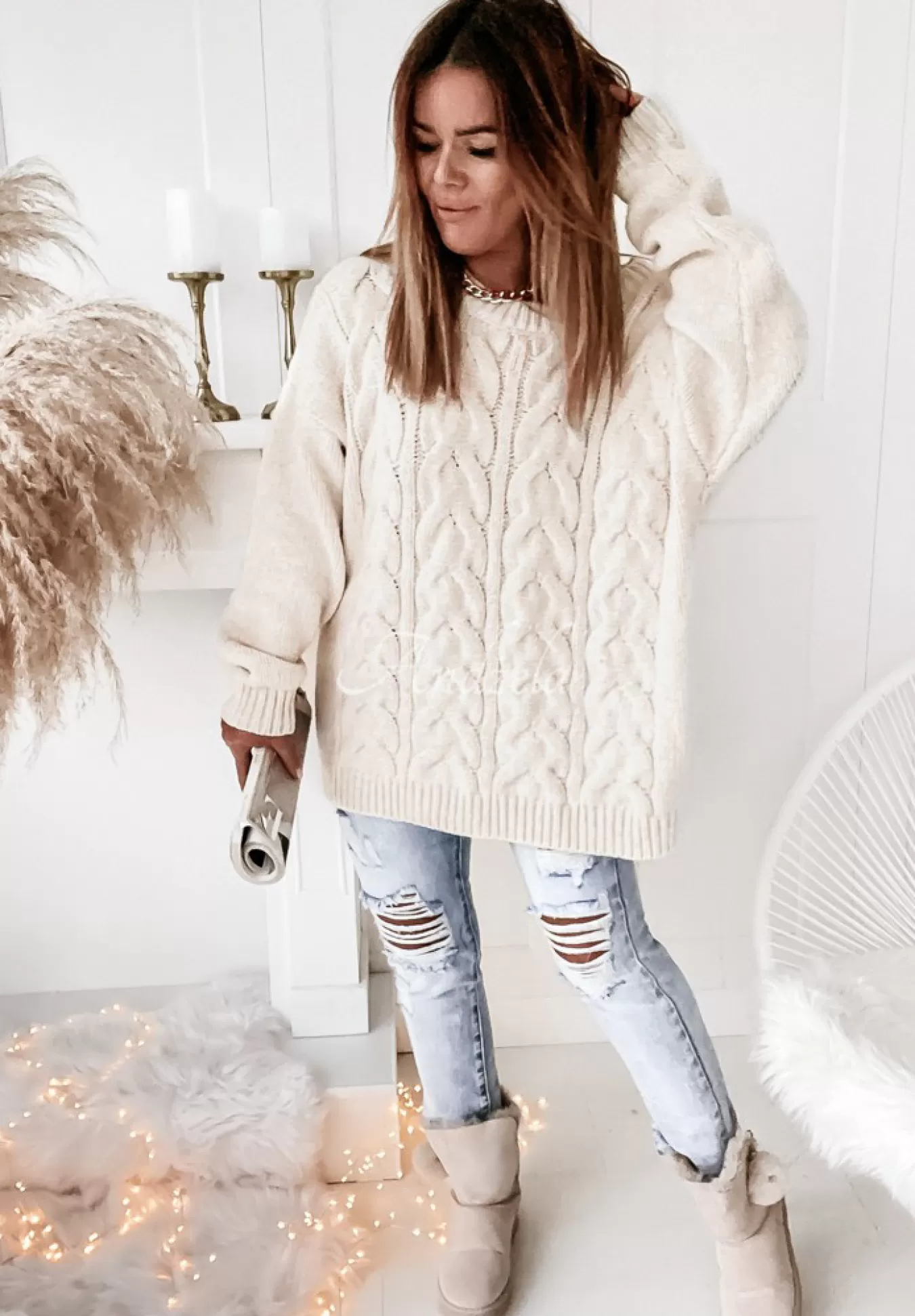 Sale Sweter Oversize Z Ozdobnym Splotem Cocomore Tressa Ecru Kobieta Swetry
