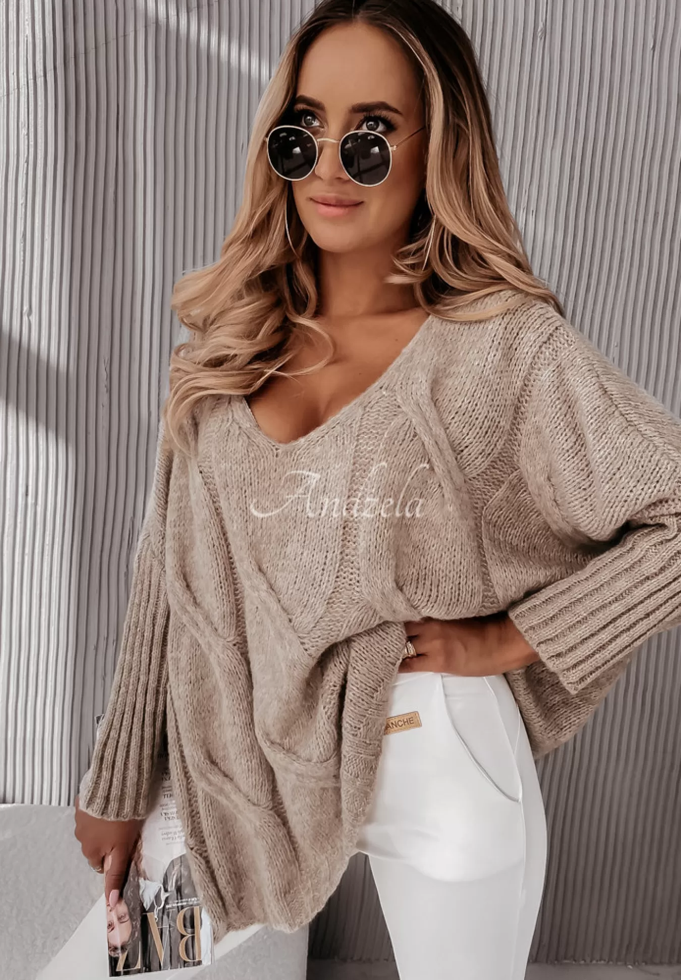 Shop Sweter Oversize Z Ozdobnym Splotem Morley Mokka Kobieta Swetry