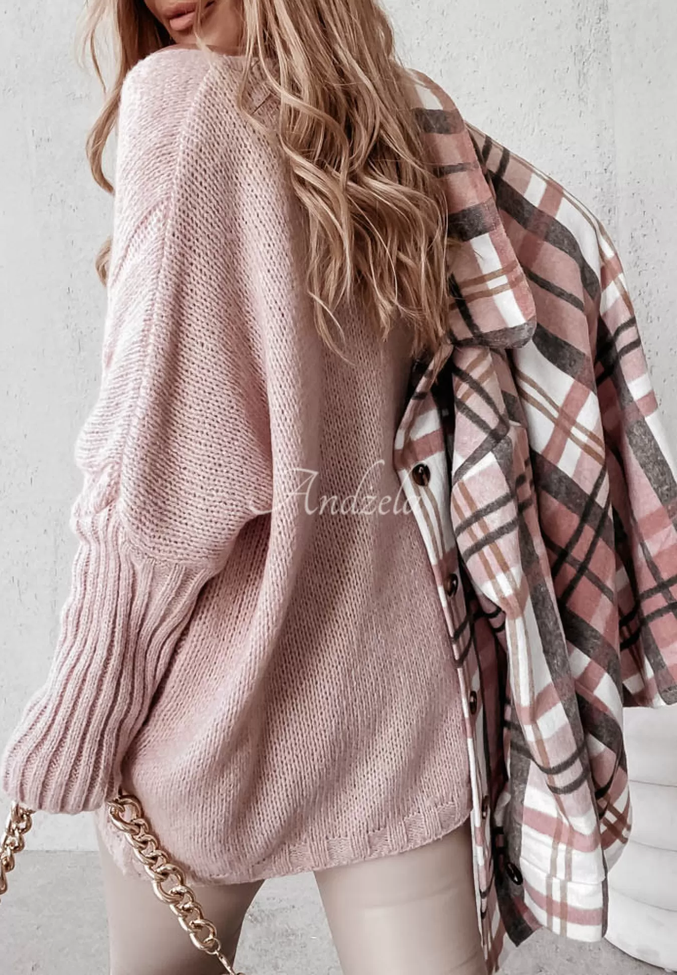 New Sweter Oversize Z Ozdobnym Splotem Morley Pudrowy Roz Kobieta Swetry