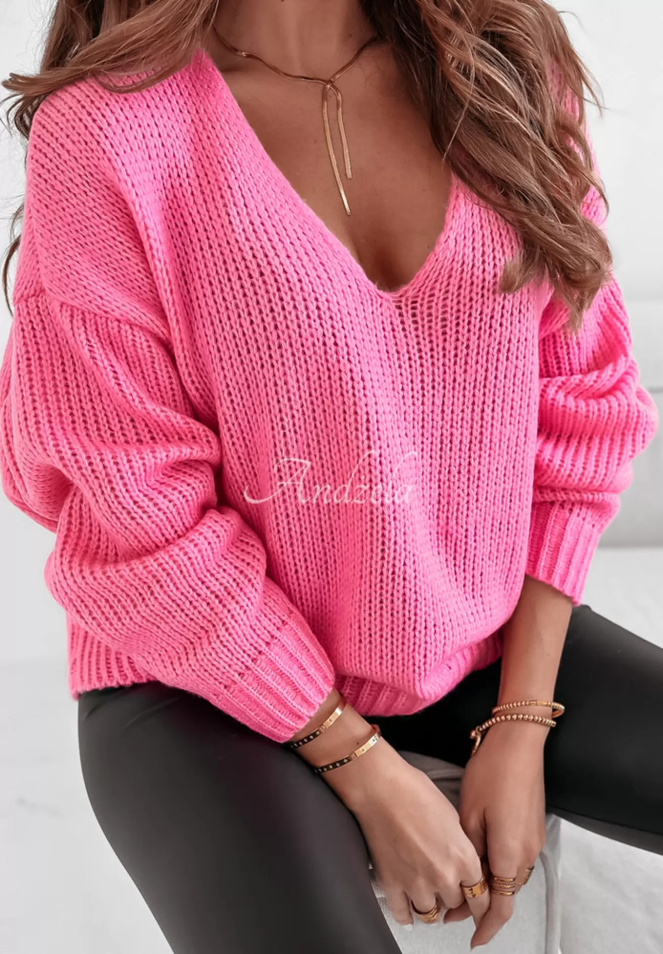 Hot Sweter Oversize Z Wiazaniem In My Dream Rozowy Kobieta Swetry