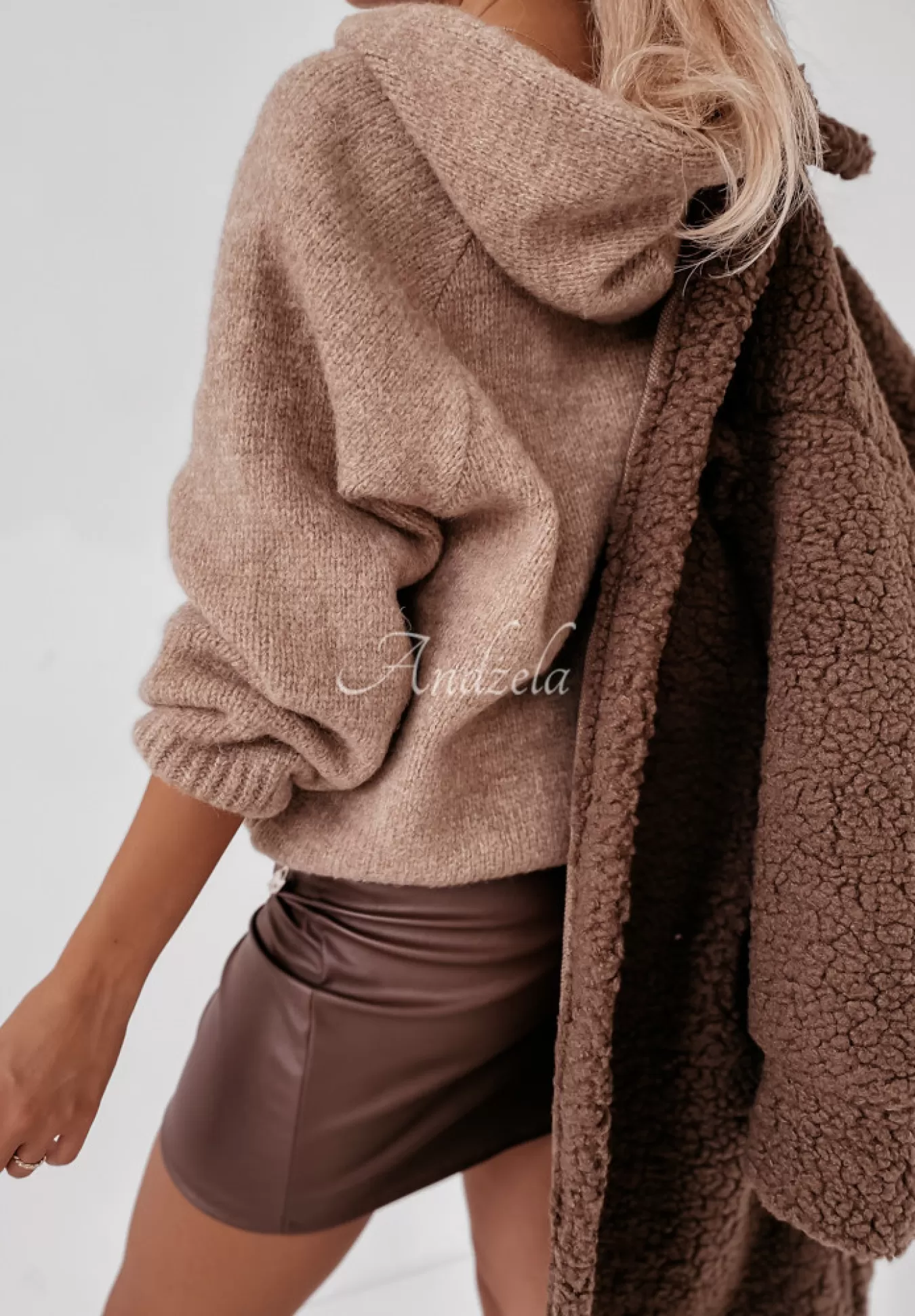 Best Sweter Oversize Ze Sznurowaniem I Kapturem Laossi Camelowy Kobieta Swetry