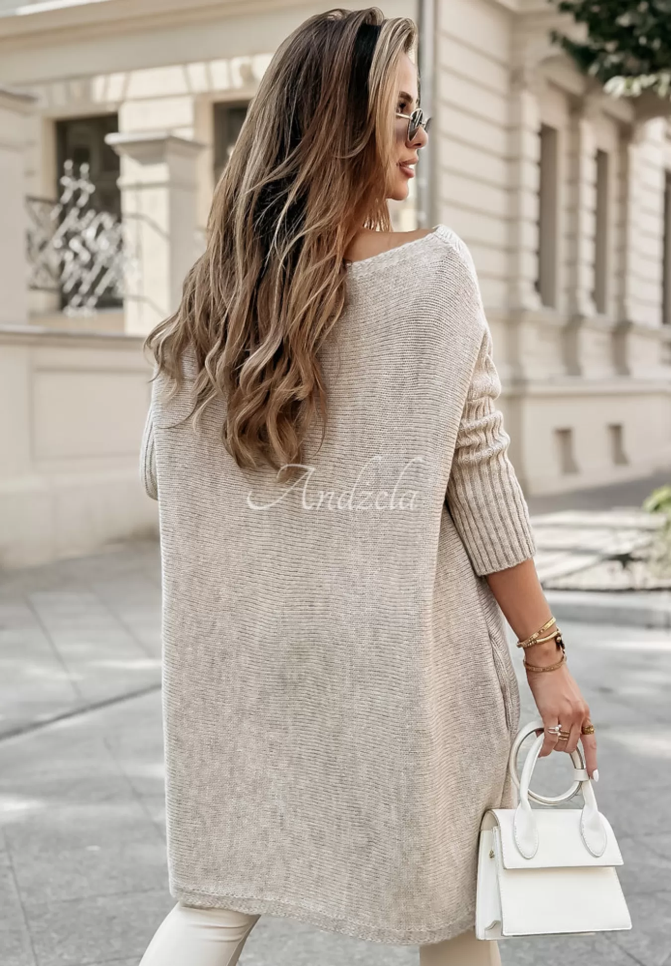 Best Sweter Sukienka Oversize Z Fredzlami Hot Tea Bezowy Kobieta Swetry