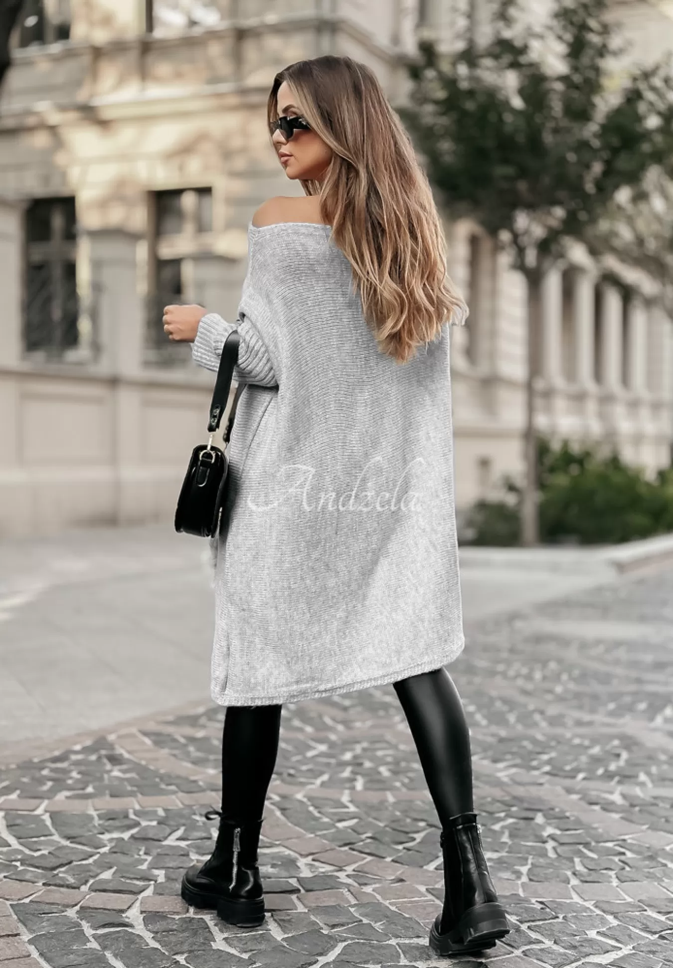 Discount Sweter Sukienka Oversize Z Fredzlami Hot Tea Szary Kobieta Swetry