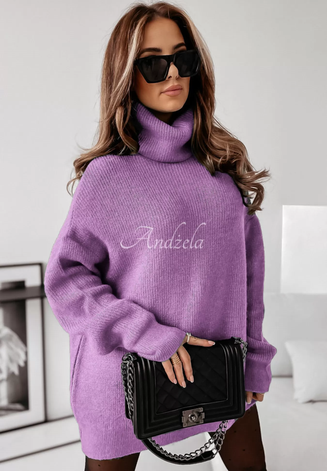 Shop Sweter Z Golfem Mavi Liliowy Kobieta Swetry