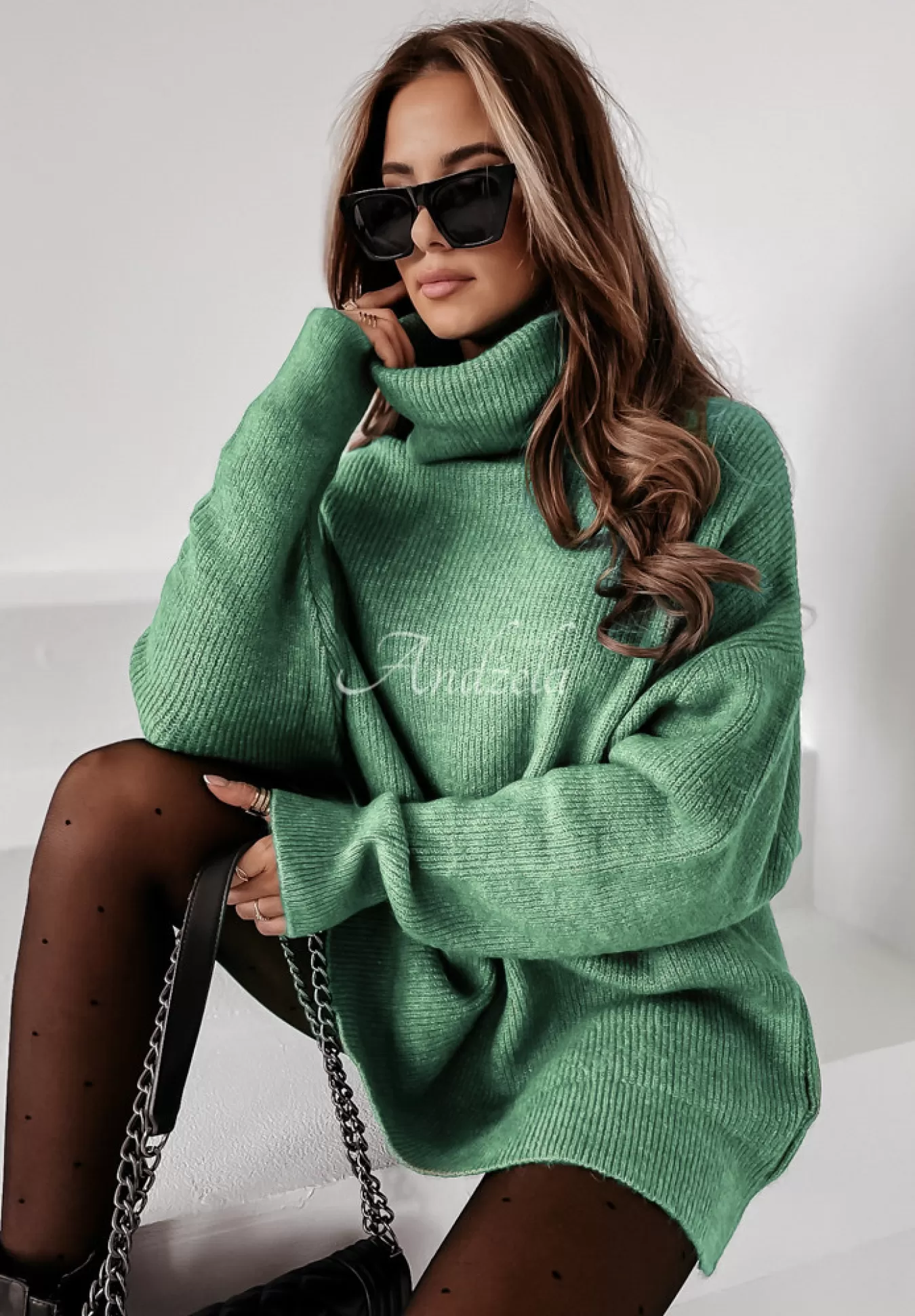 Shop Sweter Z Golfem Mavi Mietowy Kobieta Swetry