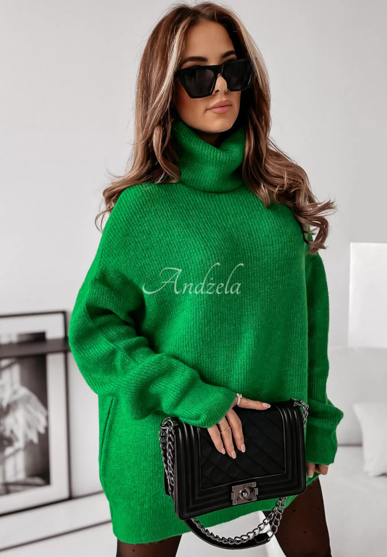 Cheap Sweter Z Golfem Mavi Zielony Kobieta Swetry