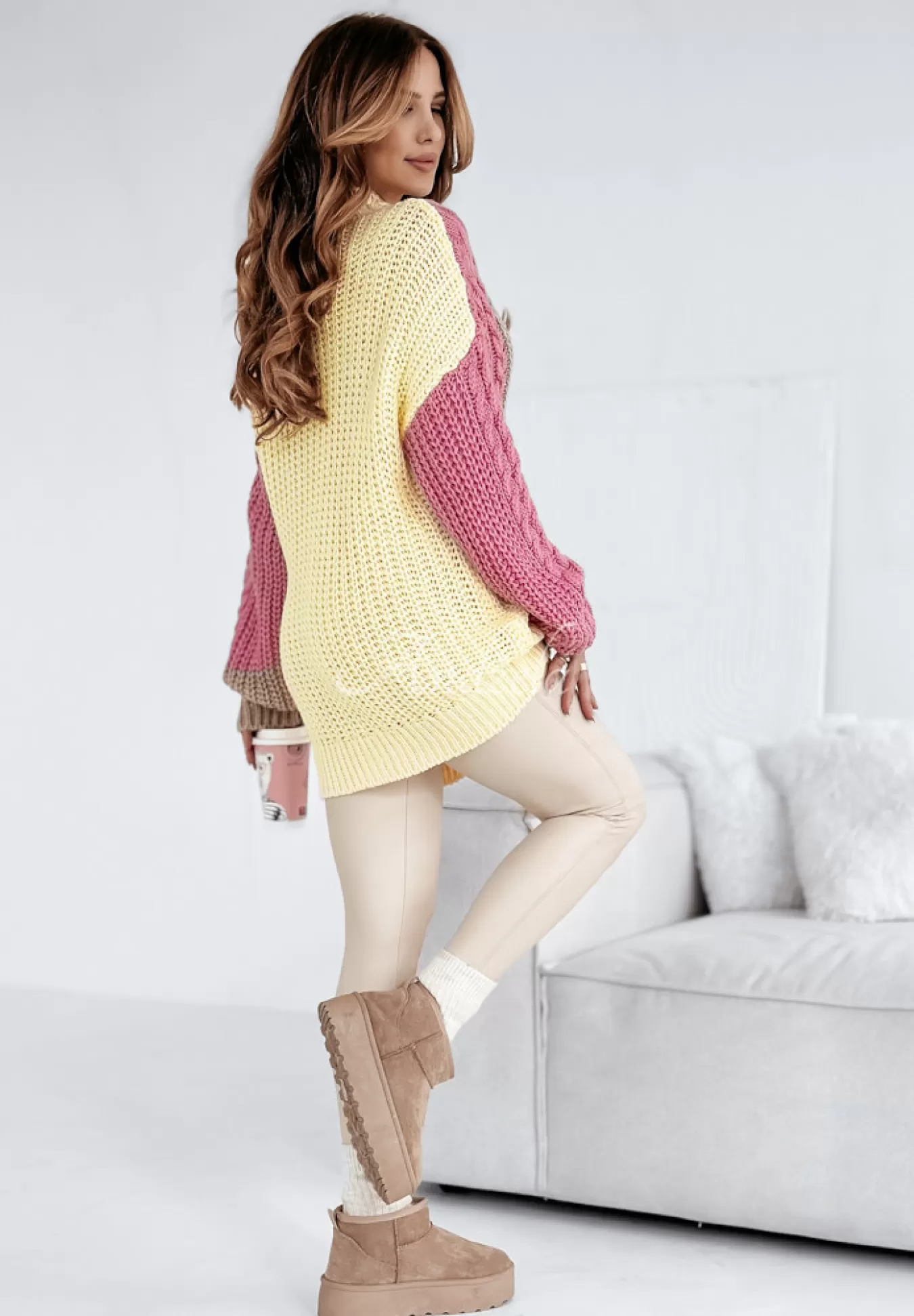 Cheap Sweter Z Ozdobnym Splotem Color Me Mine Rozowo-Zolty Kobieta Swetry