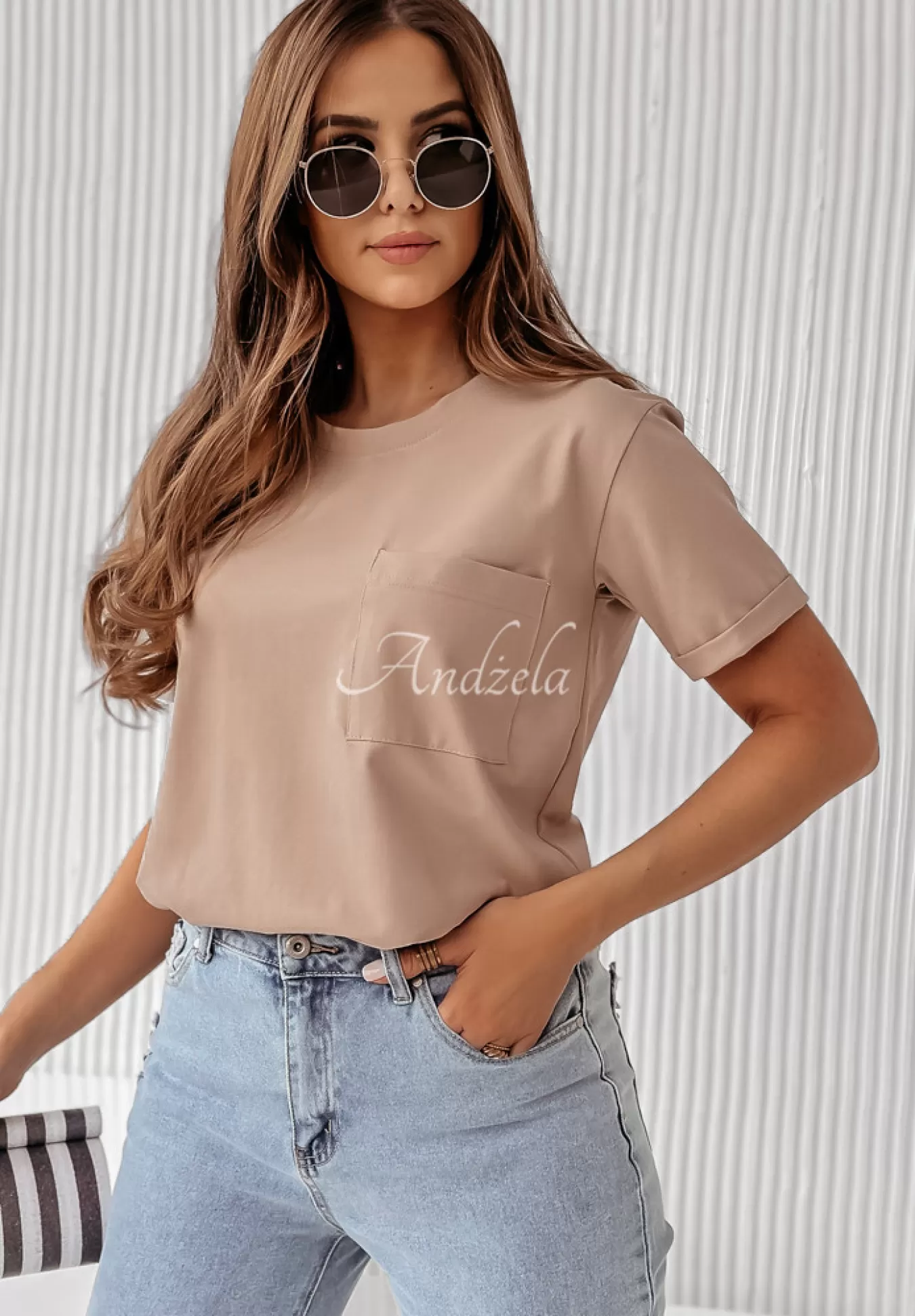 Discount T-Shirt Z Kieszonka Pocket Bezowy Kobieta T-Shirty