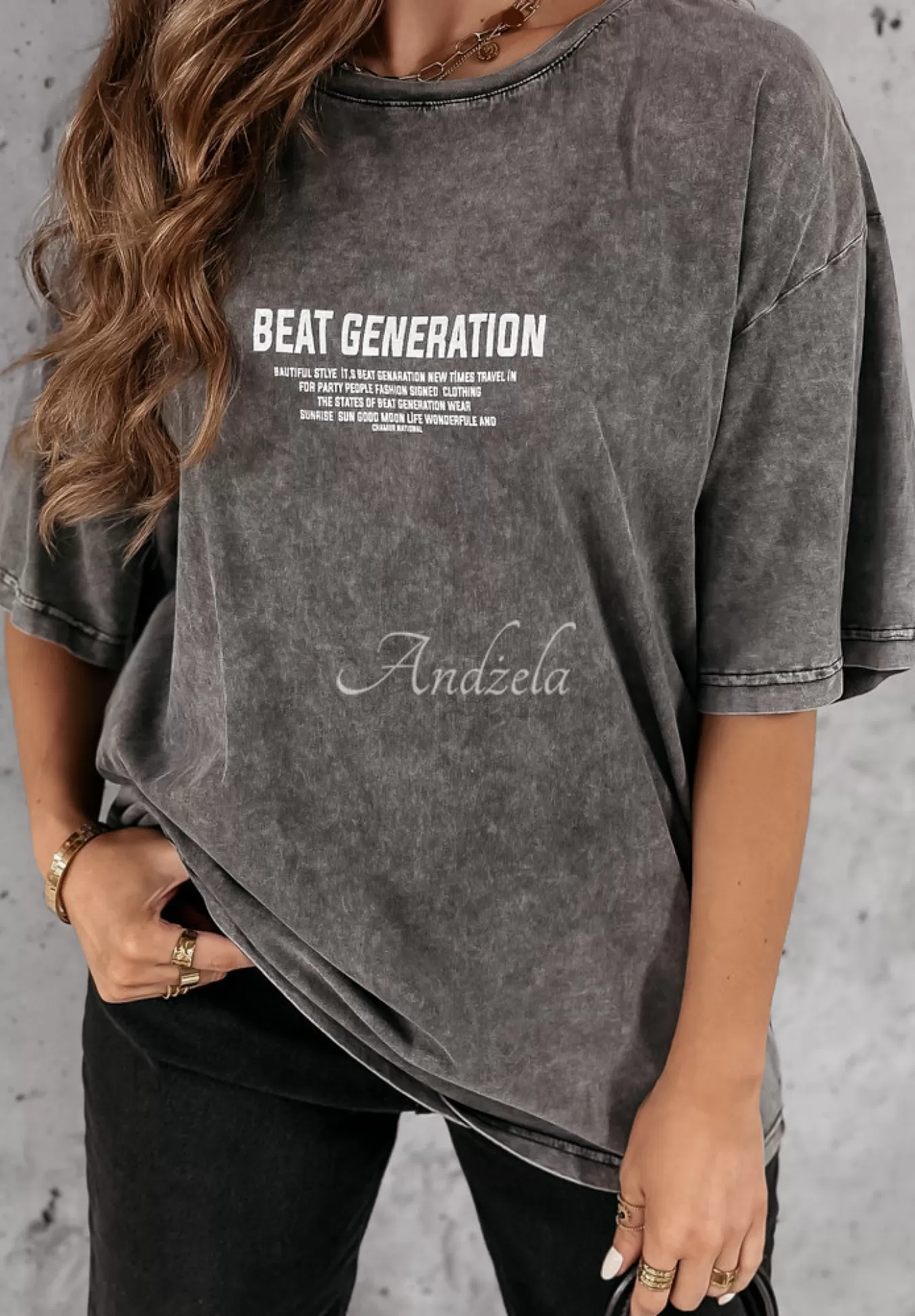 Cheap T-Shirt Z Nadrukiem Beat Generation Szary Kobieta T-Shirty