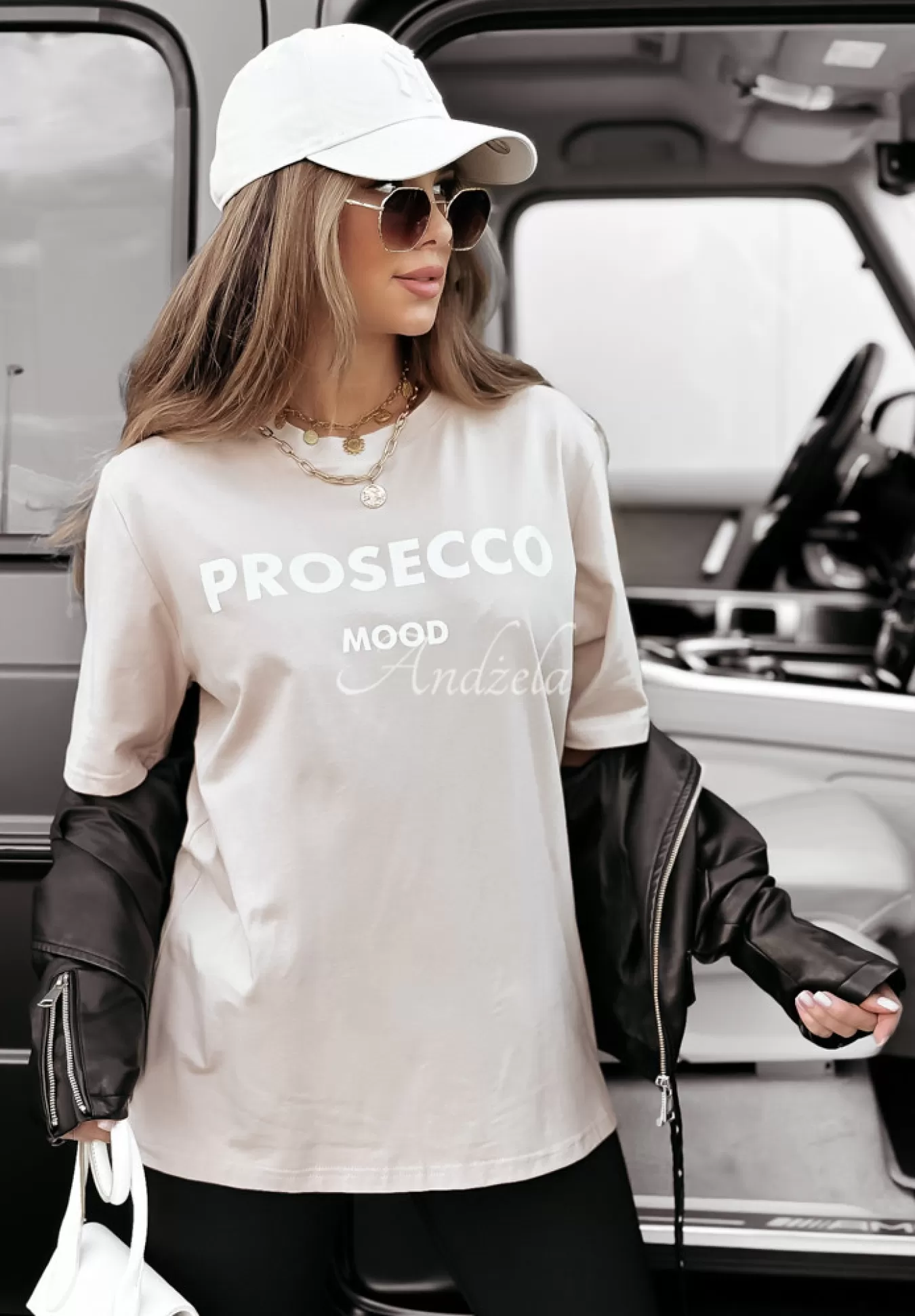 Sale T-Shirt Z Nadrukiem Prosecco Mood Bezowy Kobieta T-Shirty