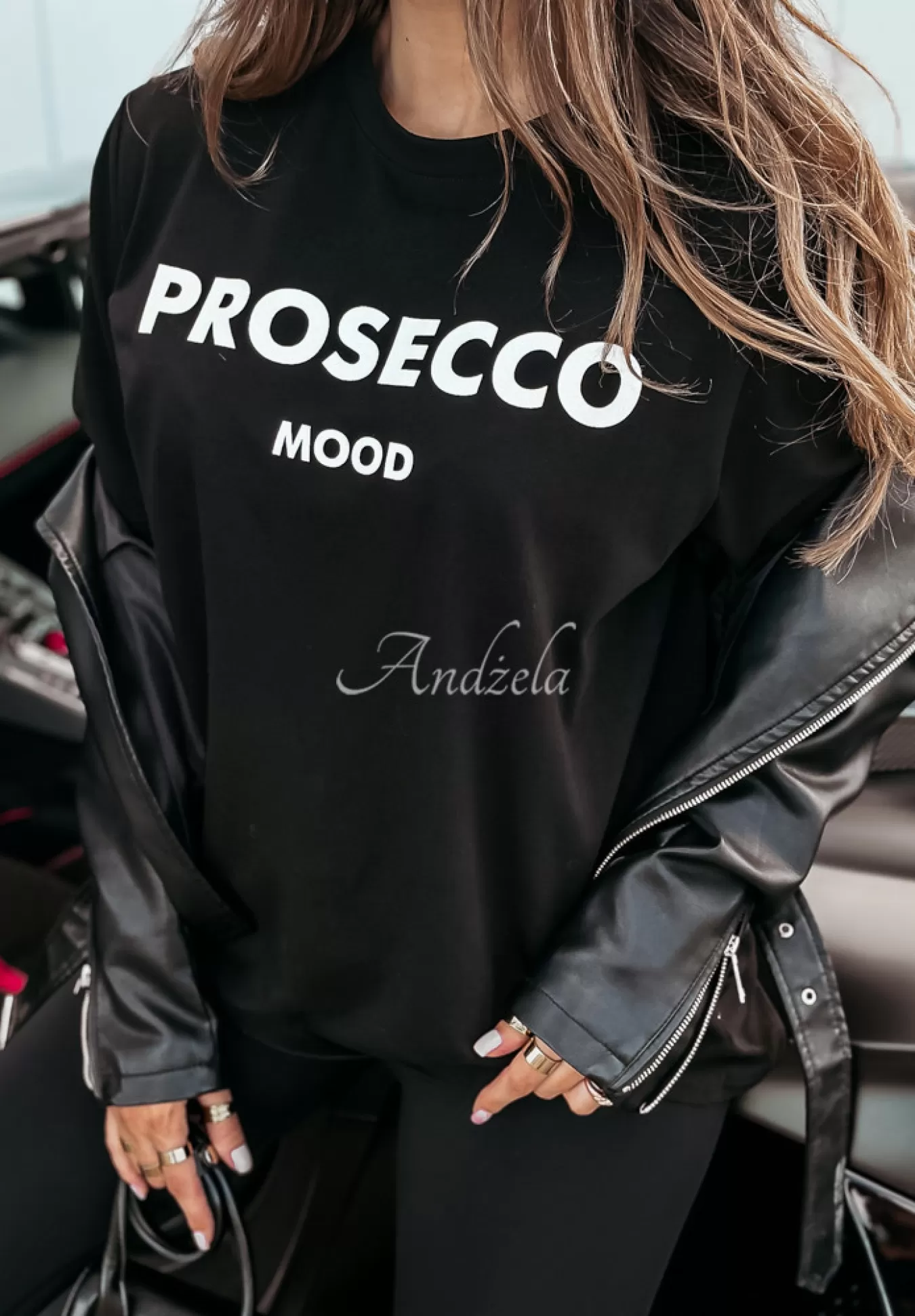 Sale T-Shirt Z Nadrukiem Prosecco Mood Czarny Kobieta T-Shirty