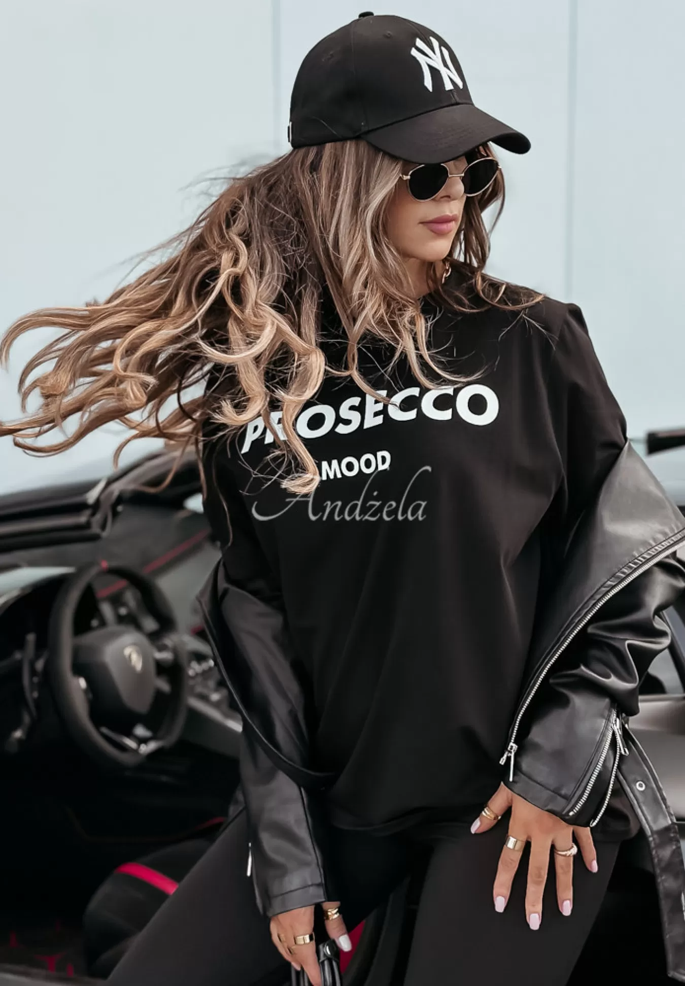 Sale T-Shirt Z Nadrukiem Prosecco Mood Czarny Kobieta T-Shirty