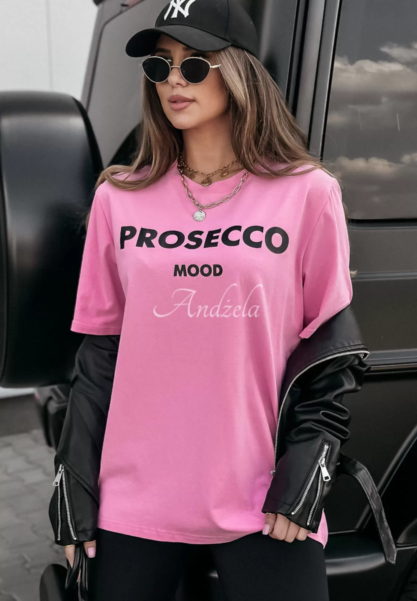 Discount T-Shirt Z Nadrukiem Prosecco Mood Rozowy Kobieta T-Shirty