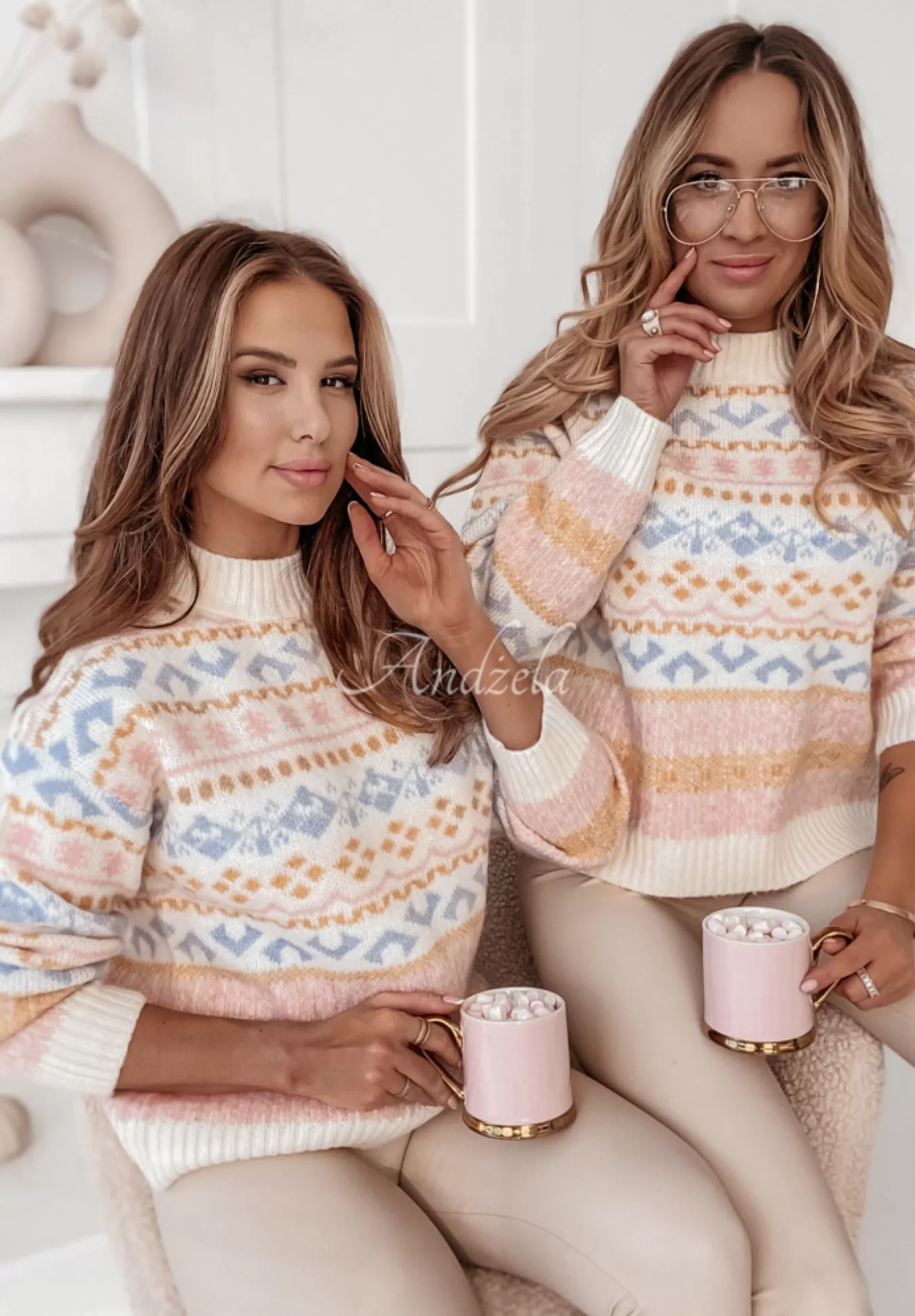 Best Sale Wzorzysty Sweter Z Polgolfem La Rosiere Ecru Kobieta Swetry